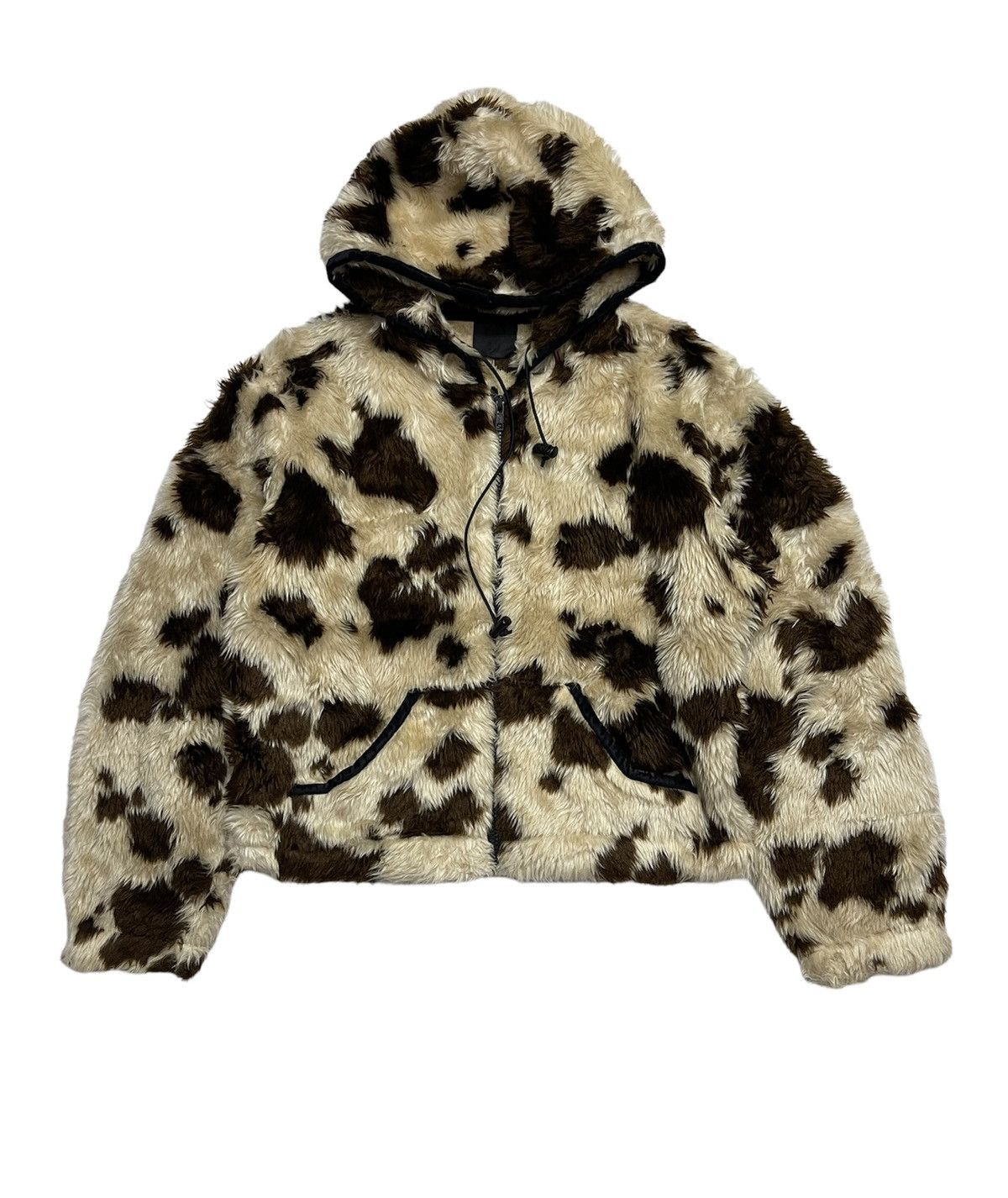 image of Anna Sui Hoodie Cropped Fur Jacket in Cream/Brown, Women's (Size Medium)