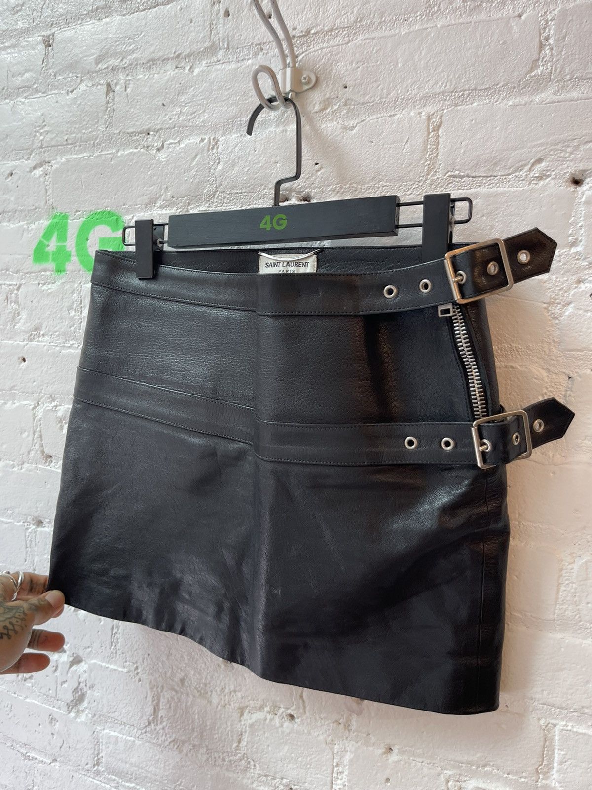 Hedi Slimane × Saint Laurent Paris Saint Laurent Paris LEATHER BONDAGE SKIRT Hedi Slimane Size 26" / US 2 / IT 38 - 2 Thumbnail