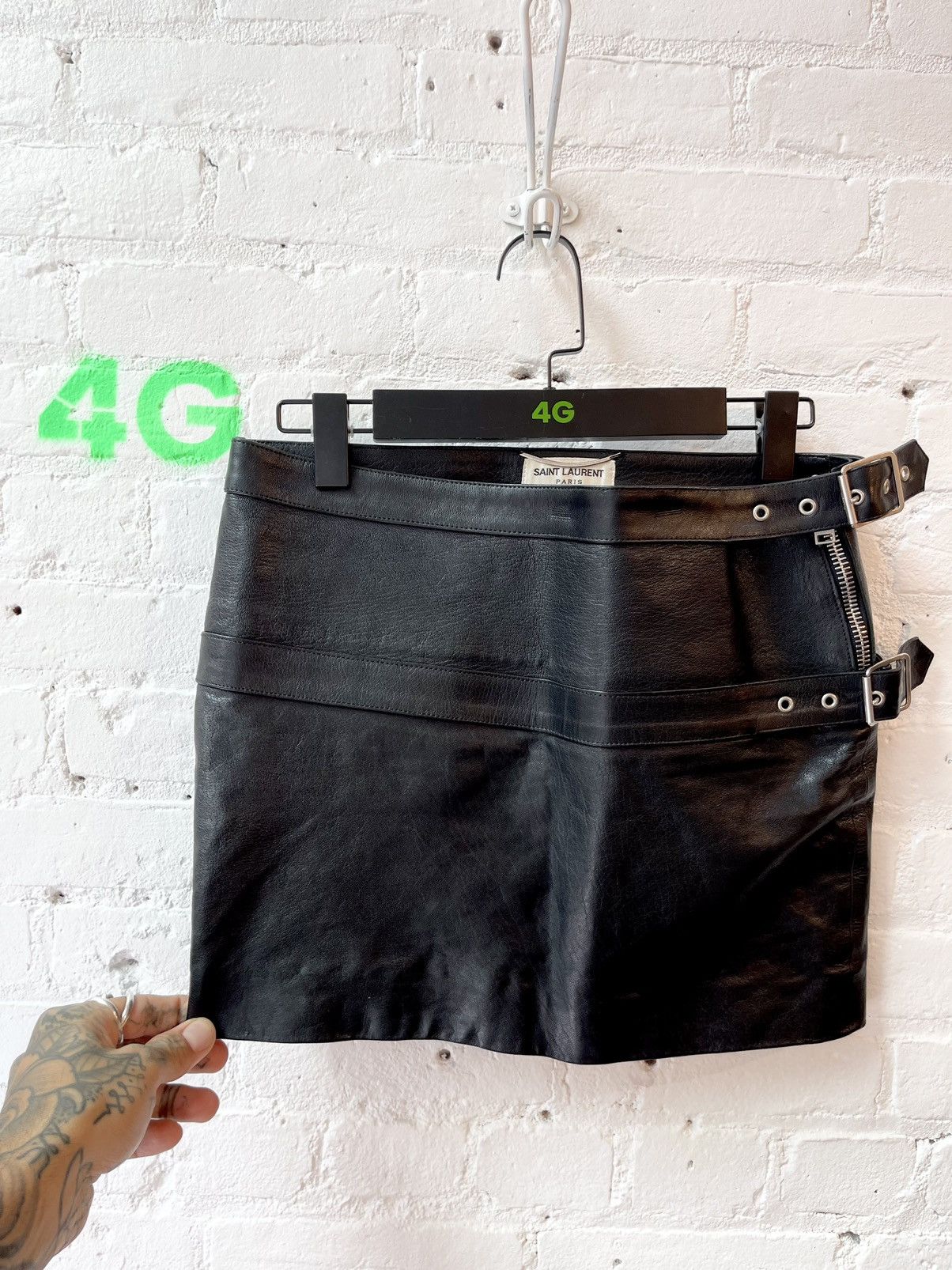 image of Leather Bondage Skirt Hedi Slimane in Black, Women's (Size 26)