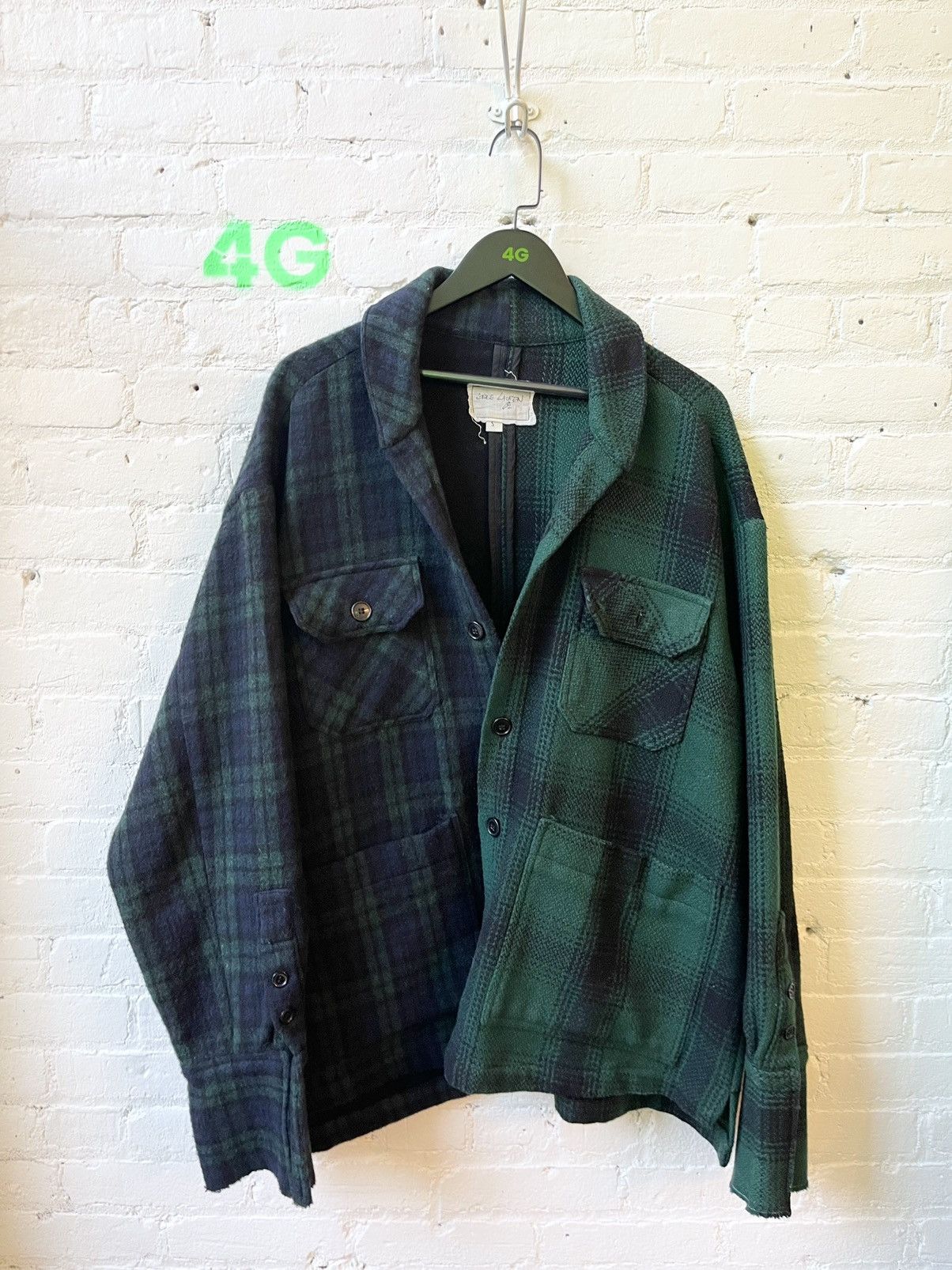 image of Greg Laurent Plaid Hunter Shawl Boxy Oversize Jacket in Green, Men's (Size Large)