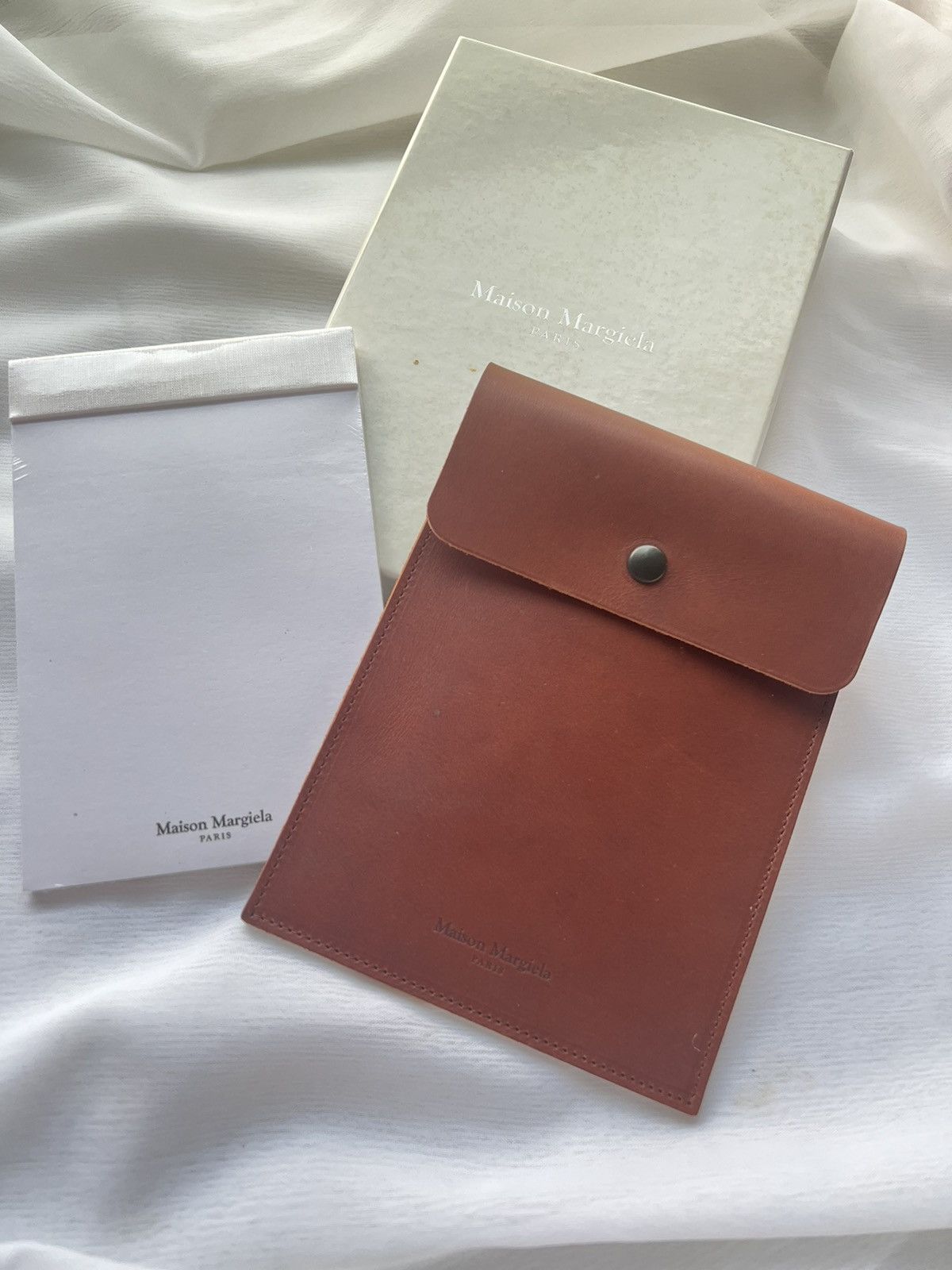 Pre-owned Maison Margiela Leather Document Case Wallet With Note Pad In Brown