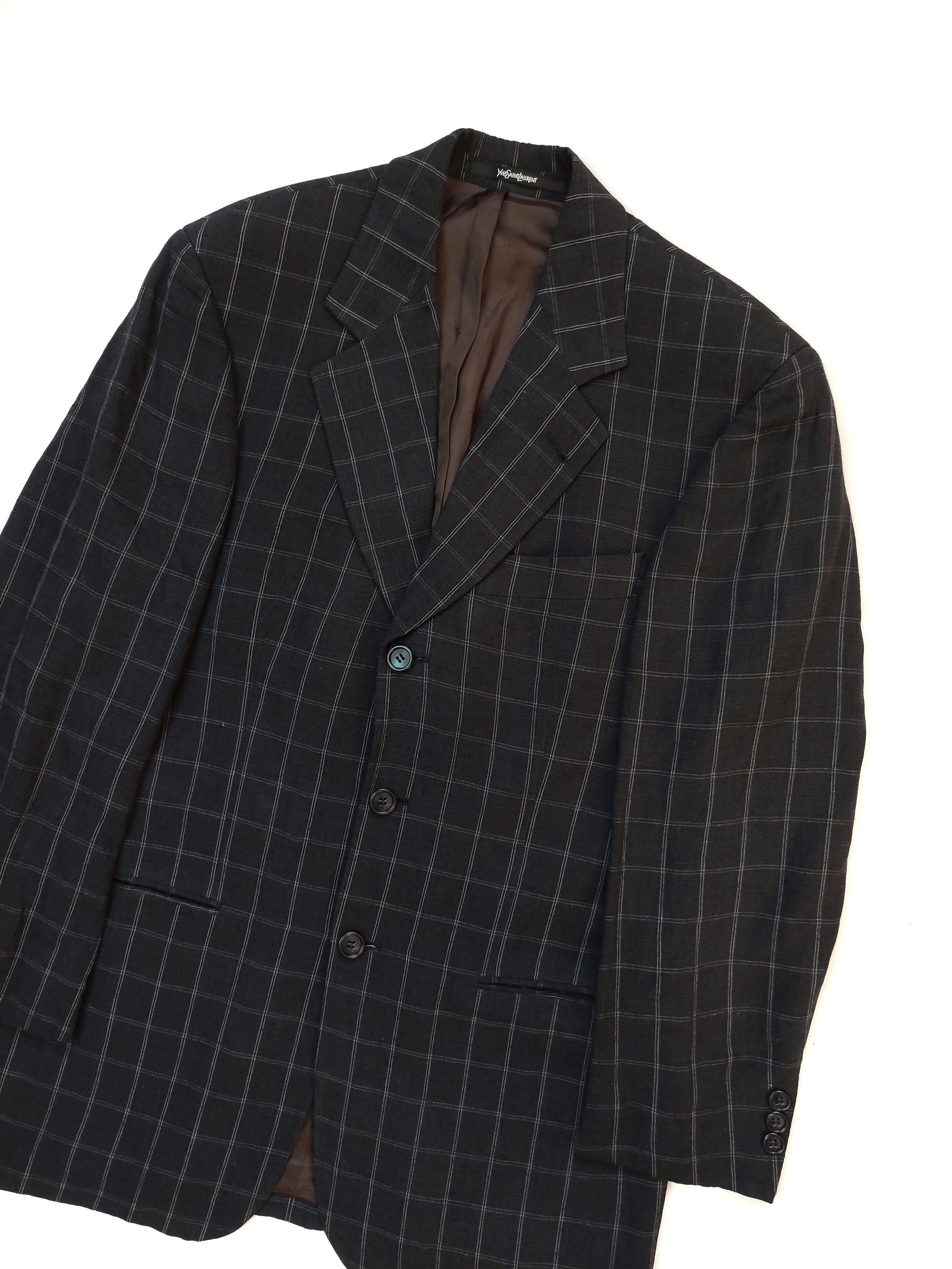 Yves Saint Laurent YSL Vintage Plaid Grey Blazer Size 48S - 3 Thumbnail