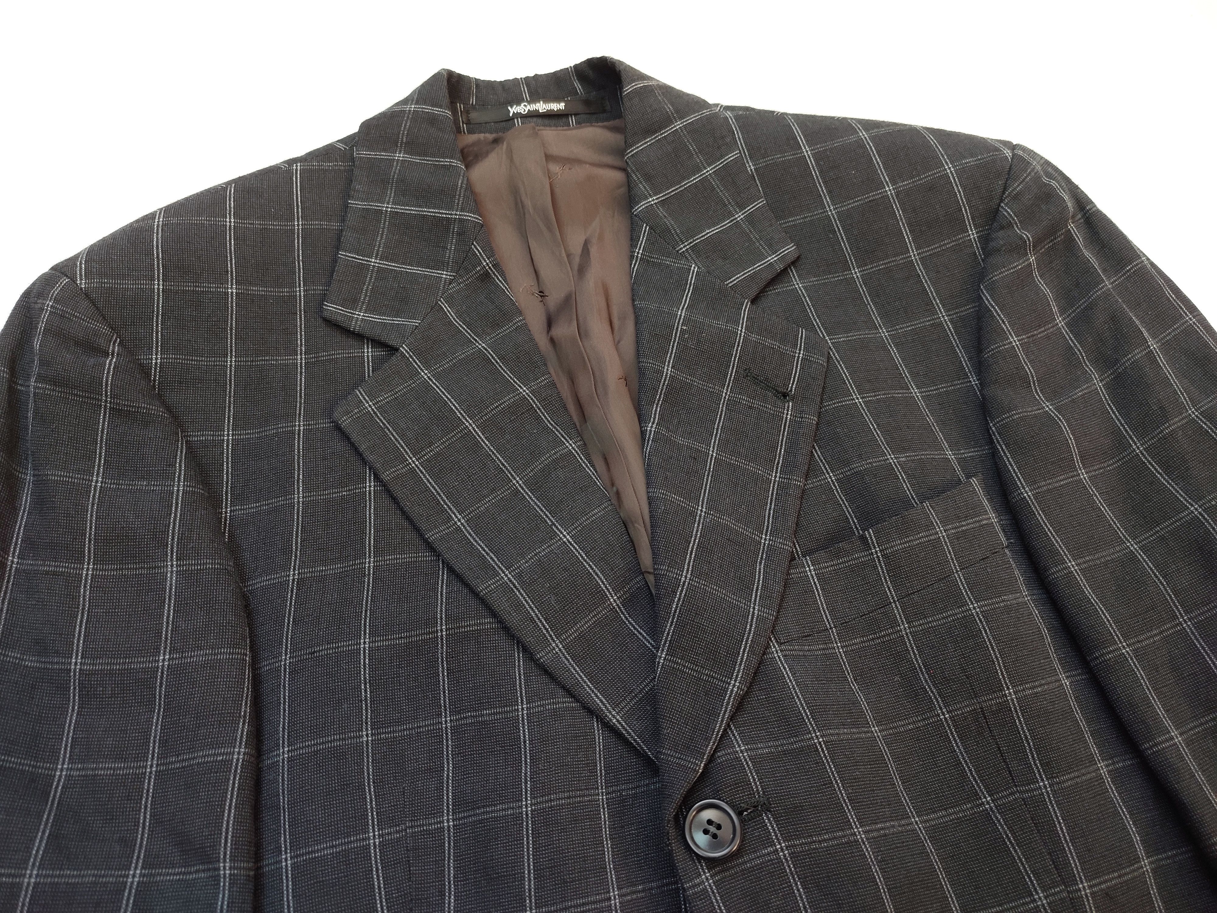 Yves Saint Laurent YSL Vintage Plaid Grey Blazer Size 48S - 5 Thumbnail