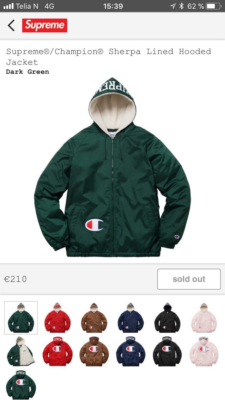 Supreme x Champion Sherpa Lined Hooded Jacket Bombers