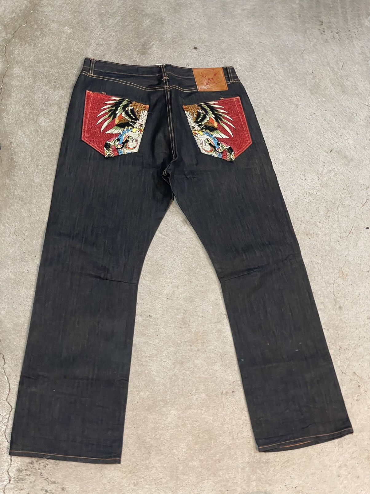 Image of Ed Hardy Embroidered Denim in Navy, Men's (Size 38)