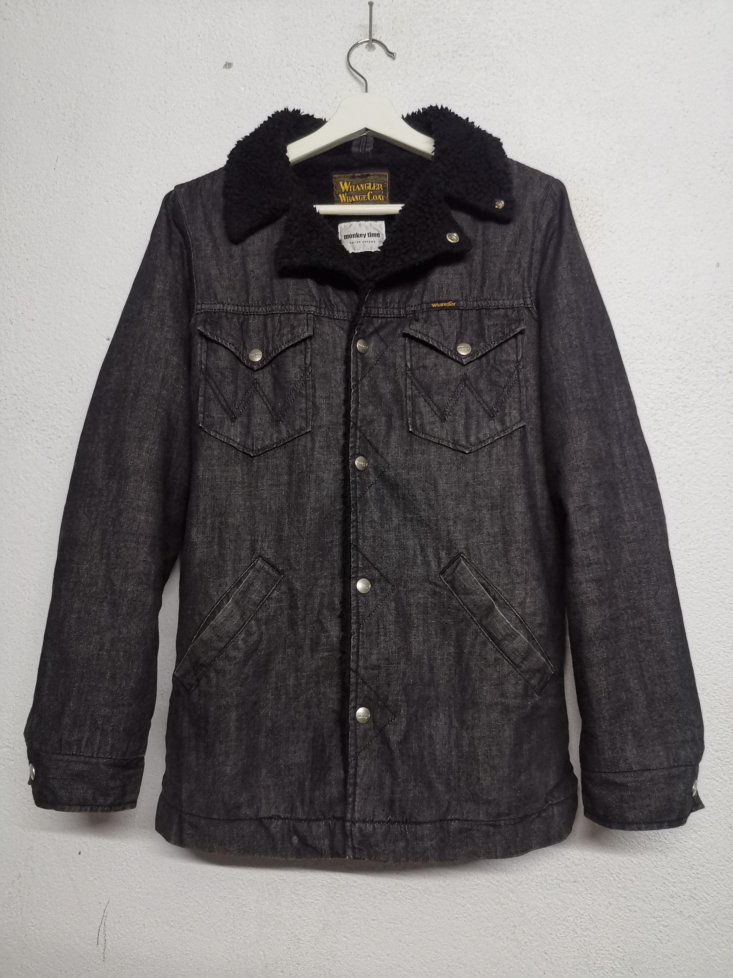 image of Monkey Time United Arrows Sherpa Denim Jacket in Black, Men's (Size Small)