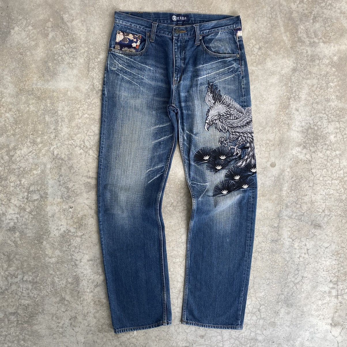 Karakuri Tamashii Karakuri Tamashii Style Eagle Embroidered Sukajan Jeans Size US 34 / EU 50 - 1 Thumbnail