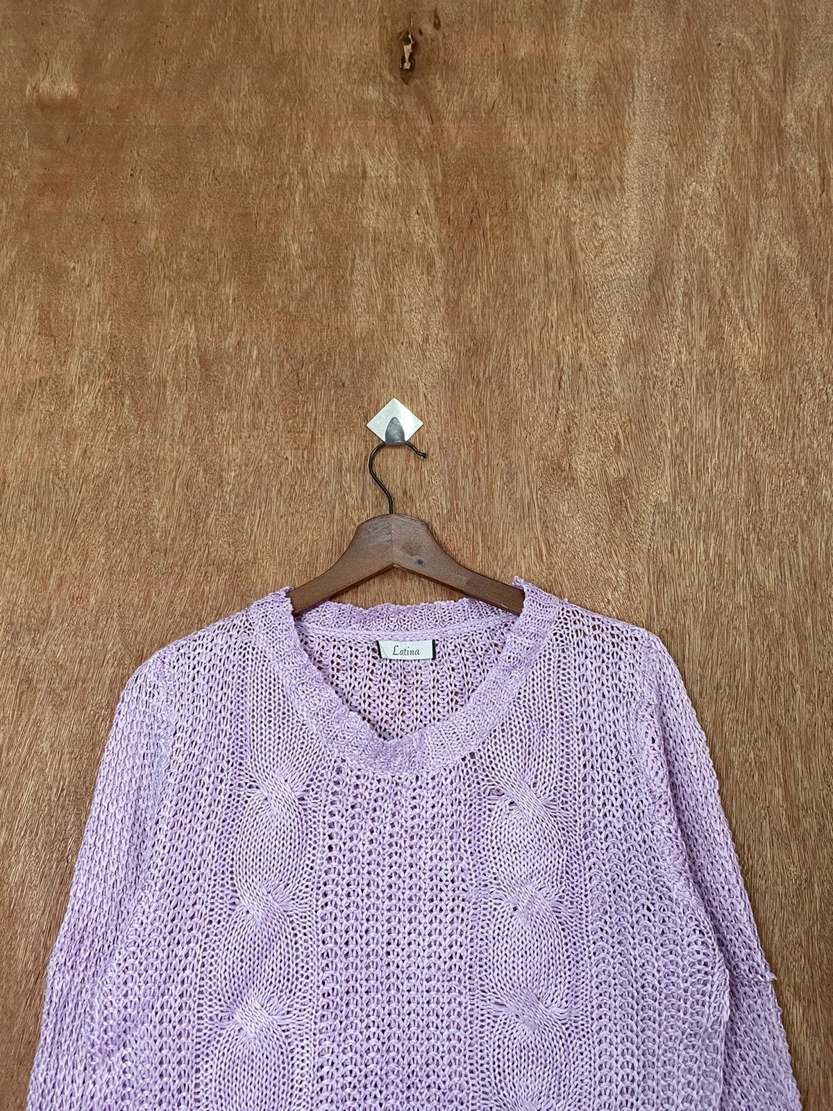 Aran Isles Knitwear Latina mesh net crochet Purple Knit Sweaters #B575 Size M / US 6-8 / IT 42-44 - 2 Thumbnail