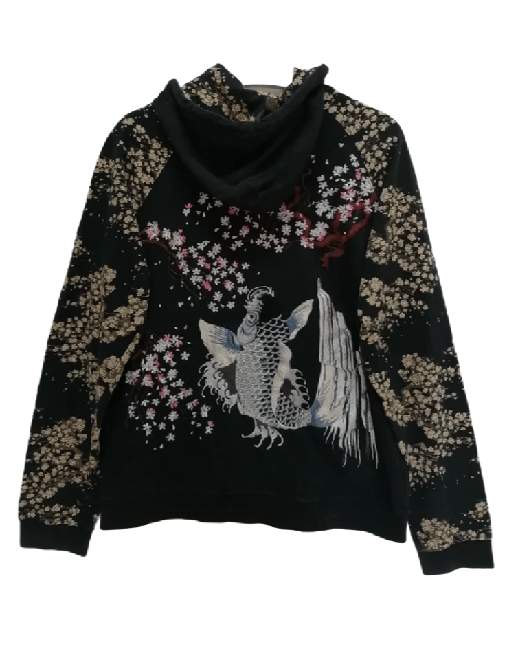image of japanese Classic Script Sukajan Sugoi Fish Hoodie in Black, Men's (Size Medium)