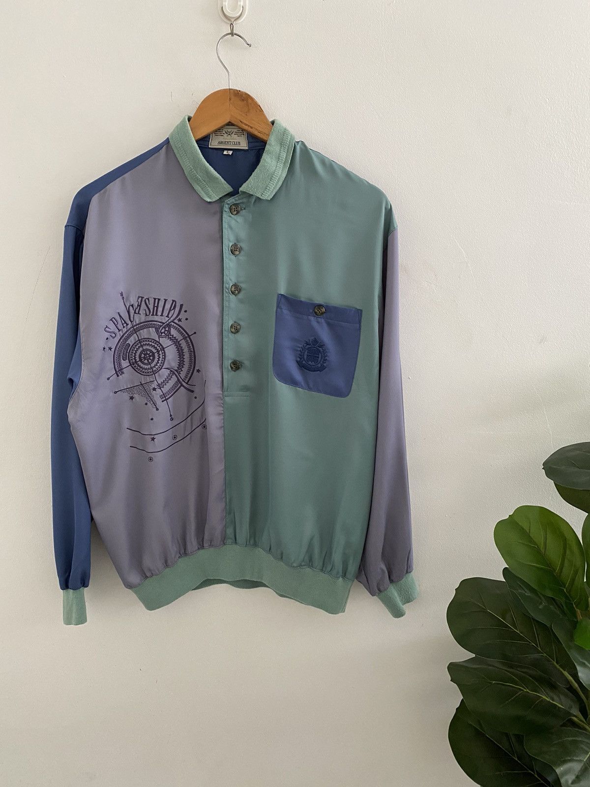 VINTAGE Silk Shirt Argent Club half button nice design