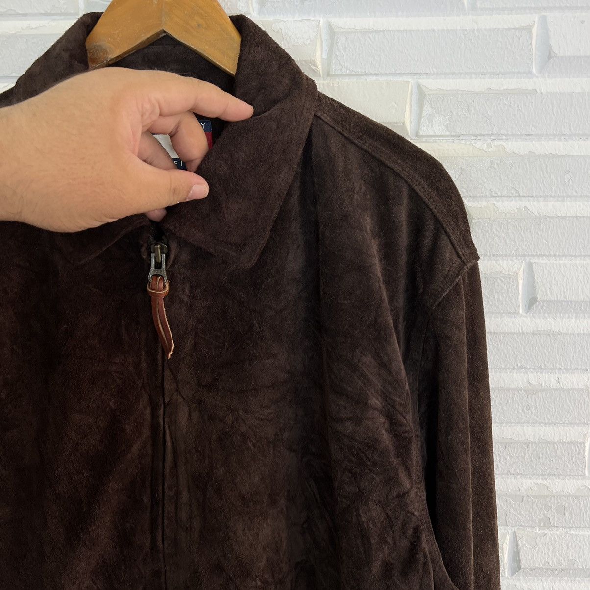 Genuine Leather RICH BROWN SUIDE BIKER LEATHER JACKET TOMMY HILFIGER Size US M / EU 48-50 / 2 - 6 Thumbnail