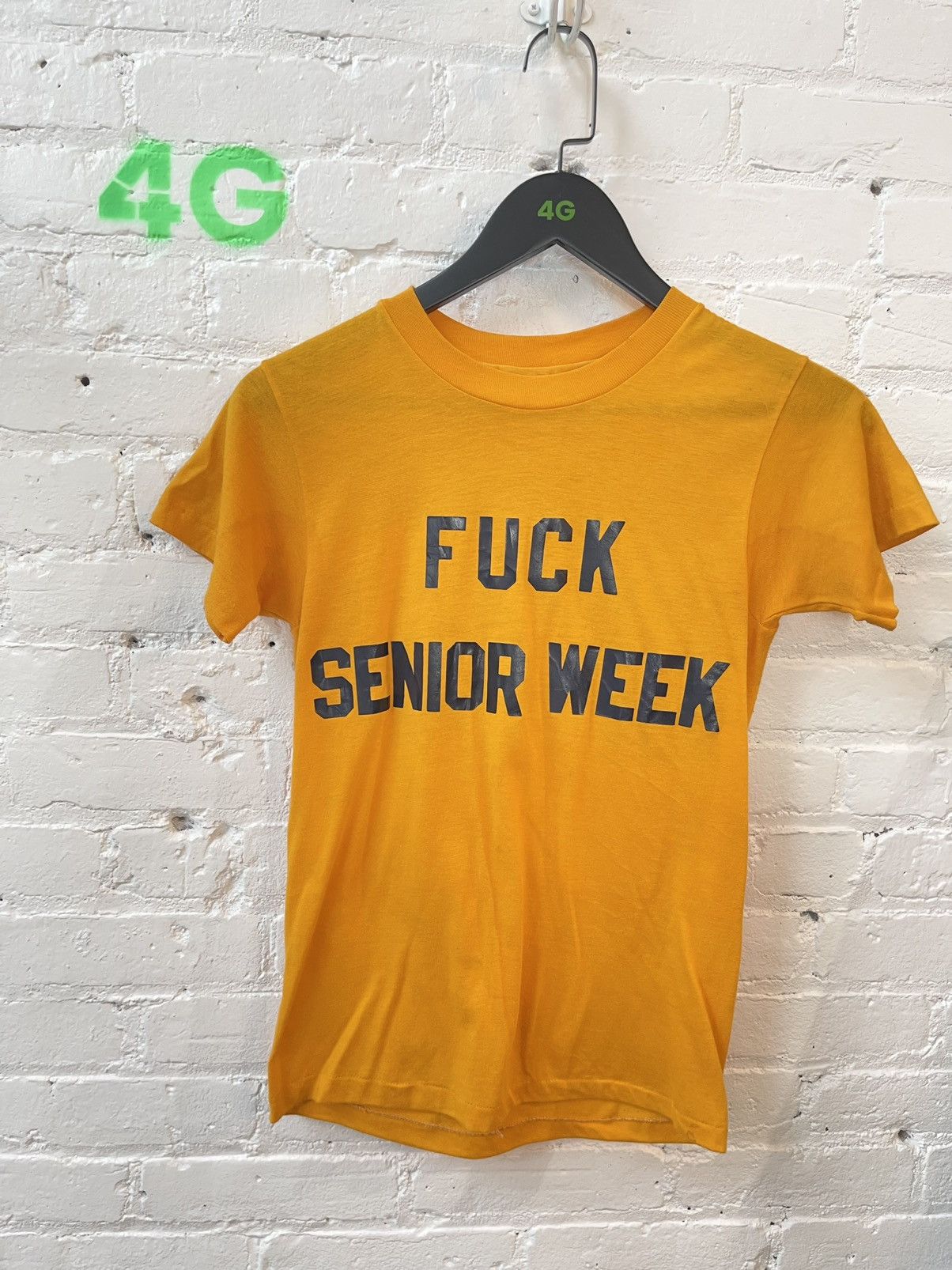 image of Vintage Fuck Senior Week Single Stitch Shirt 4Gseller in Yellow, Men's (Size Small)