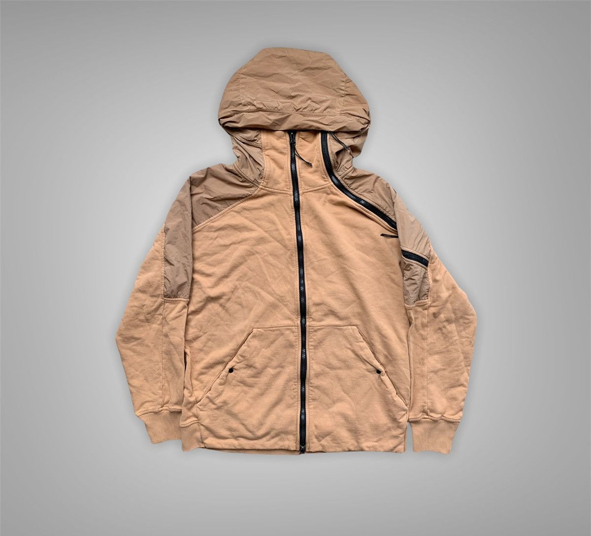 image of C P Company Two-Toned Nylon Panelled Tech Zip Hoodie in Orange, Men's (Size Large)
