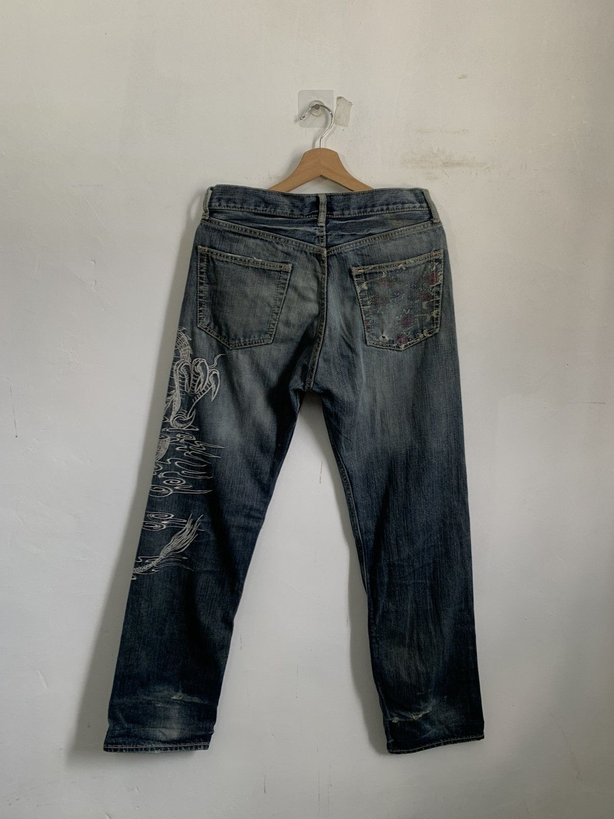 Hysteric Glamour Sukajan Dragon Embroidered Distress Denim Jeans Size US 32 / EU 48 - 2 Thumbnail
