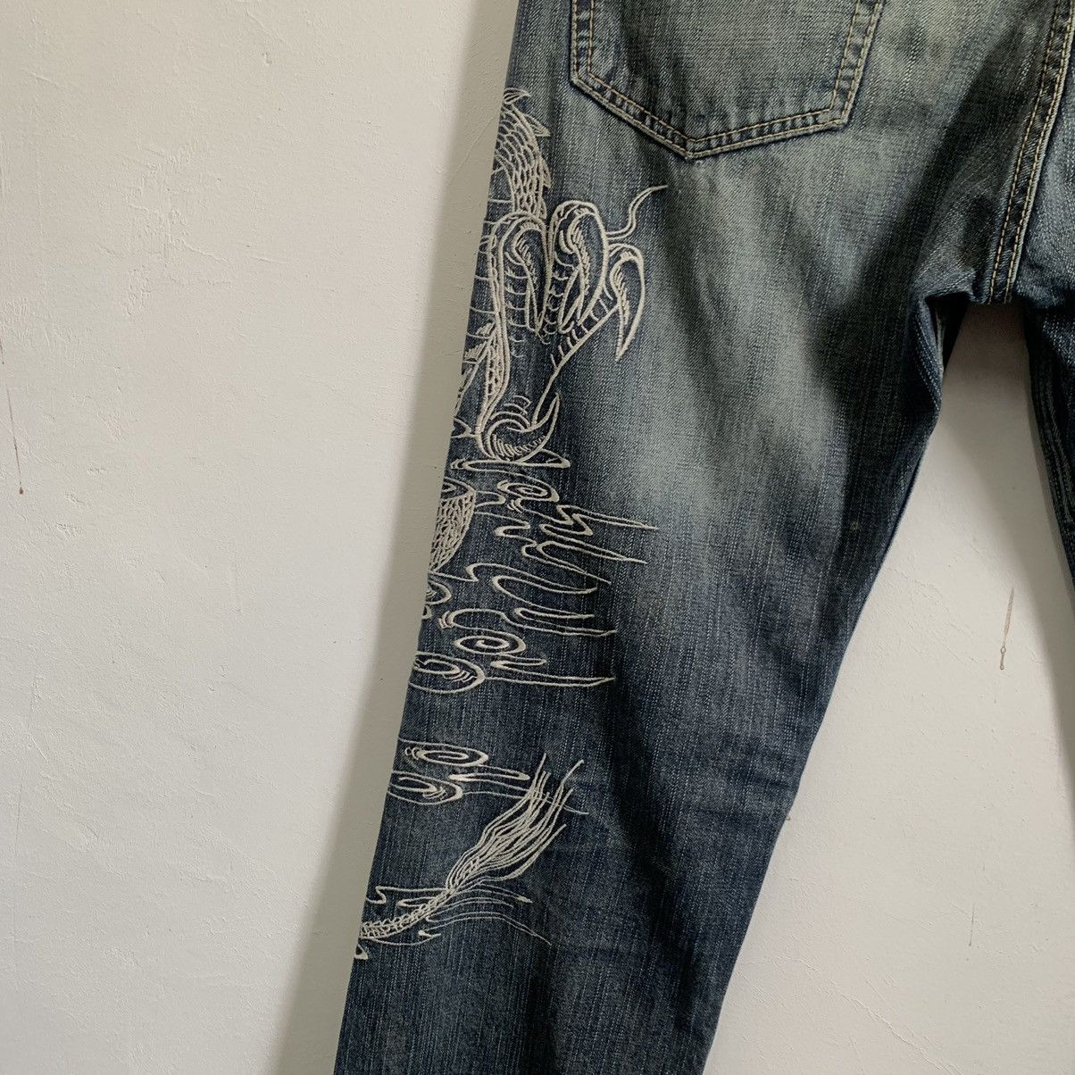 Hysteric Glamour Sukajan Dragon Embroidered Distress Denim Jeans Size US 32 / EU 48 - 10 Thumbnail