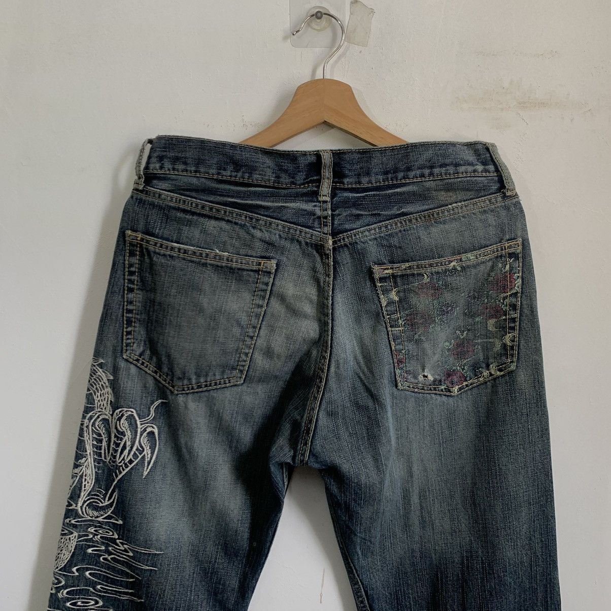 Hysteric Glamour Sukajan Dragon Embroidered Distress Denim Jeans Size US 32 / EU 48 - 8 Thumbnail