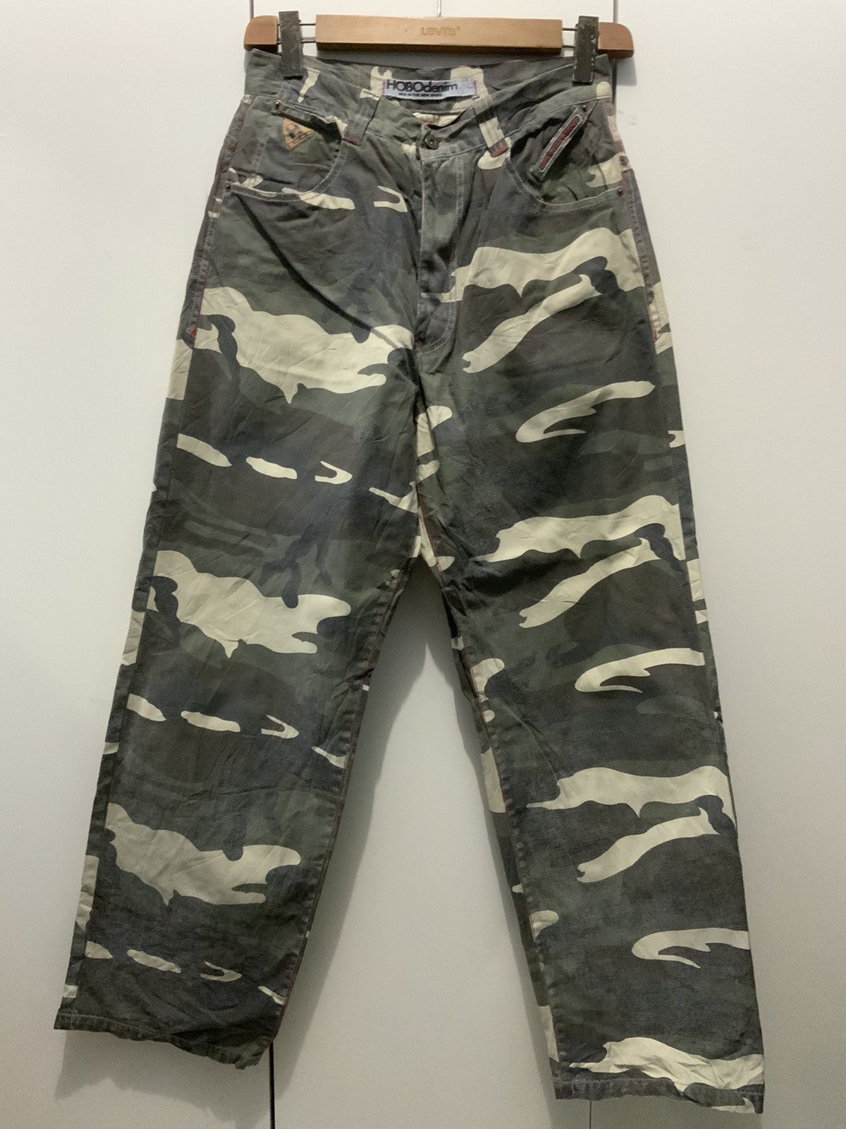 image of Archival Clothing x Denime VTG Distressed Hobo Denim Camo Woodland Military Jeans, Men's (Size 30)