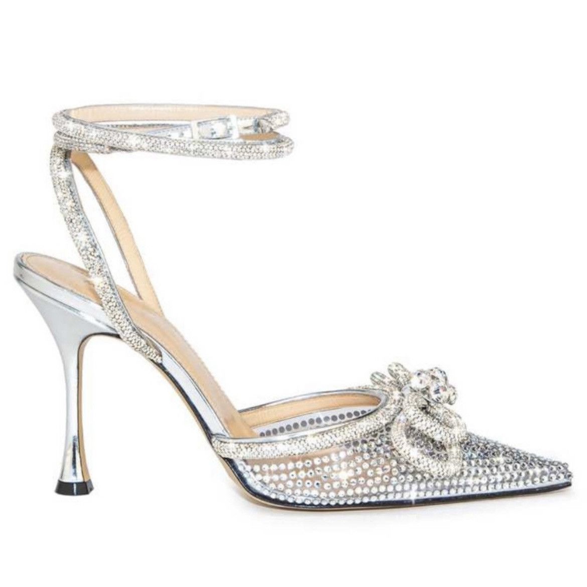 Double Bow 100 crystal PVC clear pumps heels