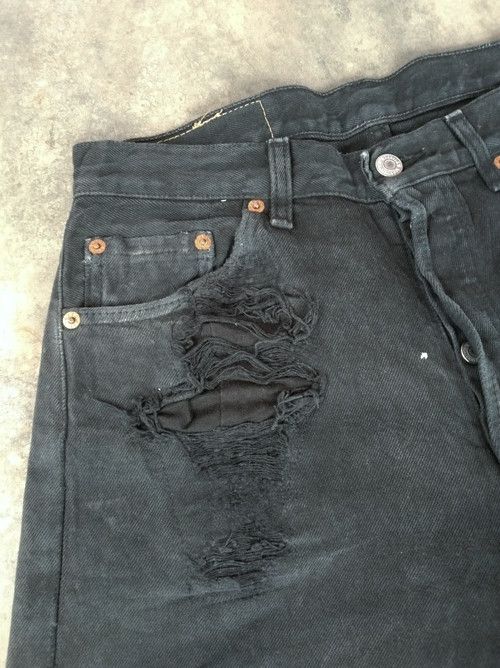 Levi's × Vintage 90s Vintage Levis 501 Faded Black Distressed Jeans 30x30 Size US 30 / EU 46 - 9 Thumbnail
