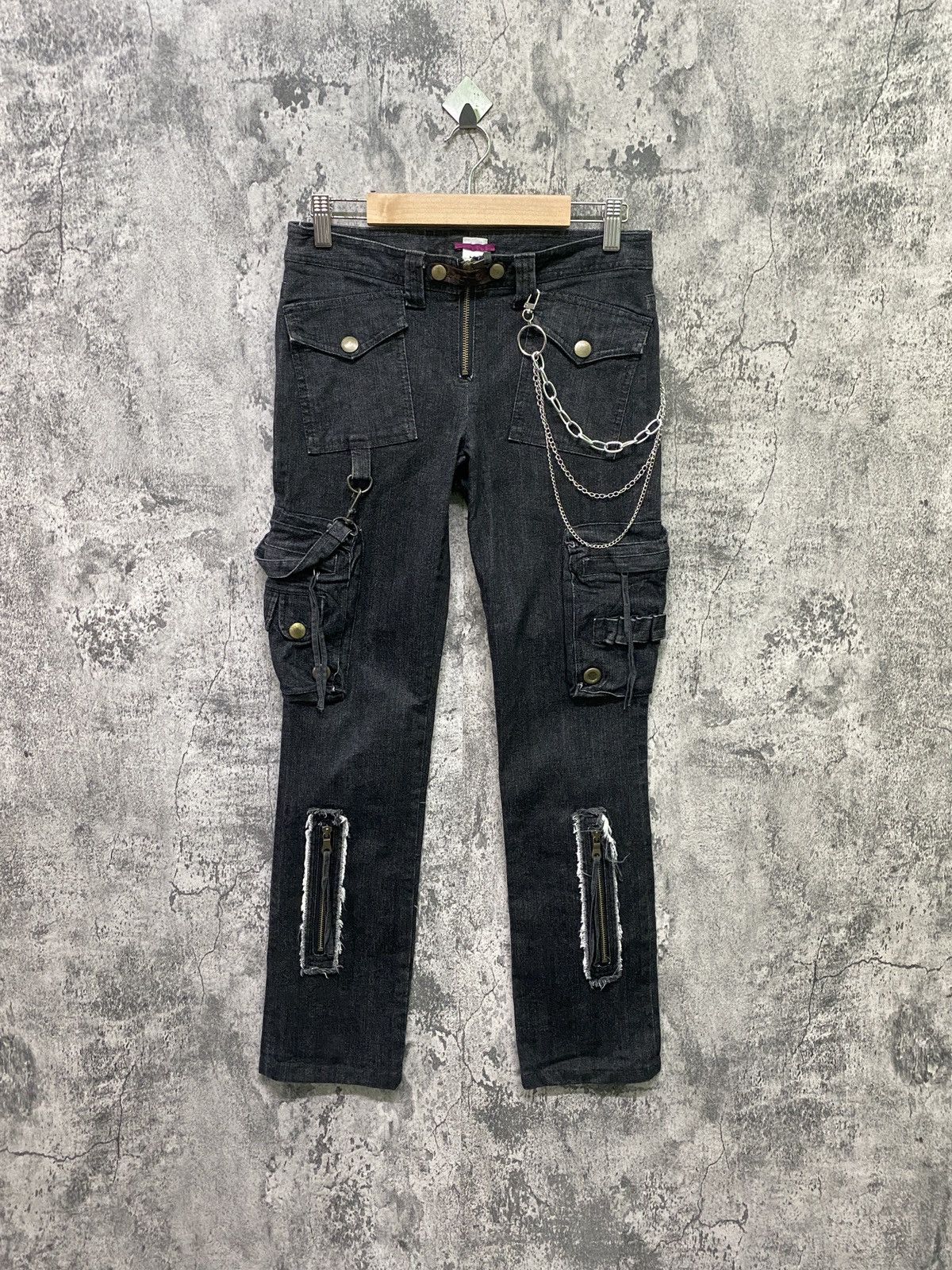image of Seditionaries Aula Aila Bondage Multipocket Low Waist Zipper Denim in Black, Men's (Size 28)
