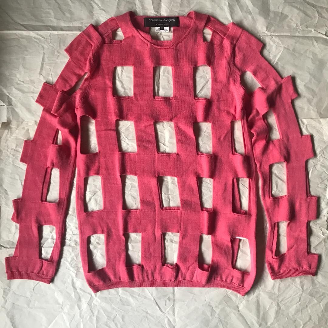 image of Comme Des Garcons x Comme Des Garcons Homme Plus Ss19 Cut Out Cage Knit Sweater in Pink (Size Mediu