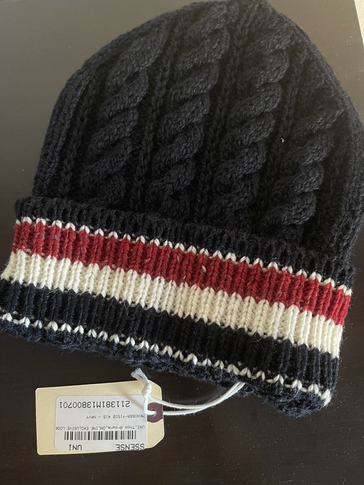 Thom Browne New with Tag, Funmix Aran Cable Hat w/ Stripes Size ONE SIZE - 3 Thumbnail