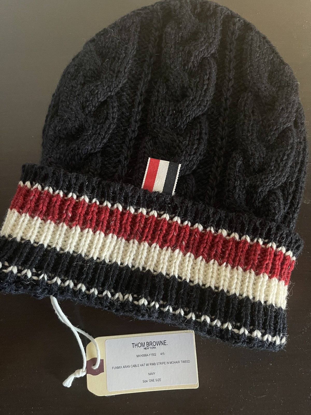 Thom Browne New with Tag, Funmix Aran Cable Hat w/ Stripes Size ONE SIZE - 2 Thumbnail