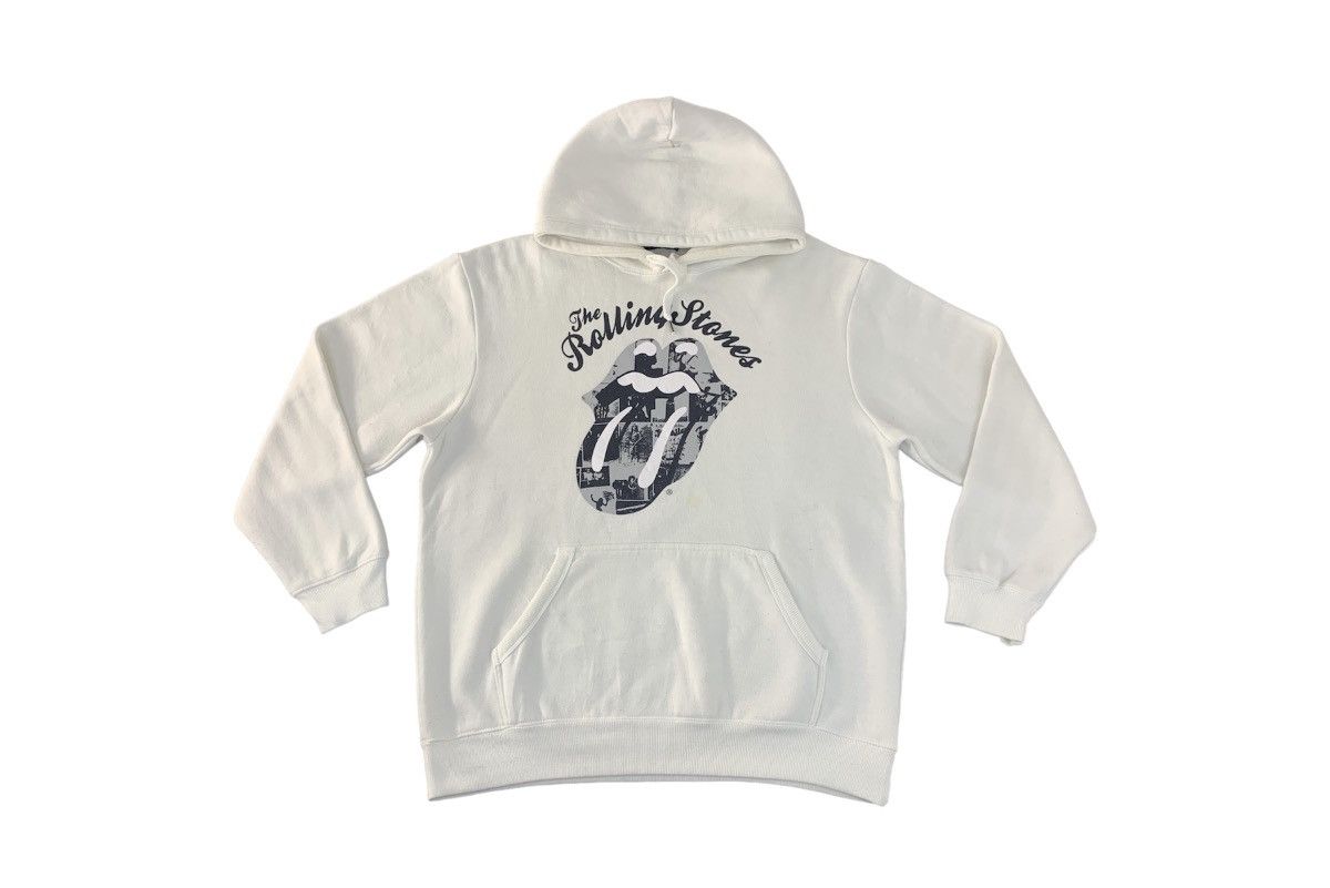 image of Hype x The Rolling Stones The Rolling Stone Big Tongue Logo Big Printed Hoodies in White (Size Larg