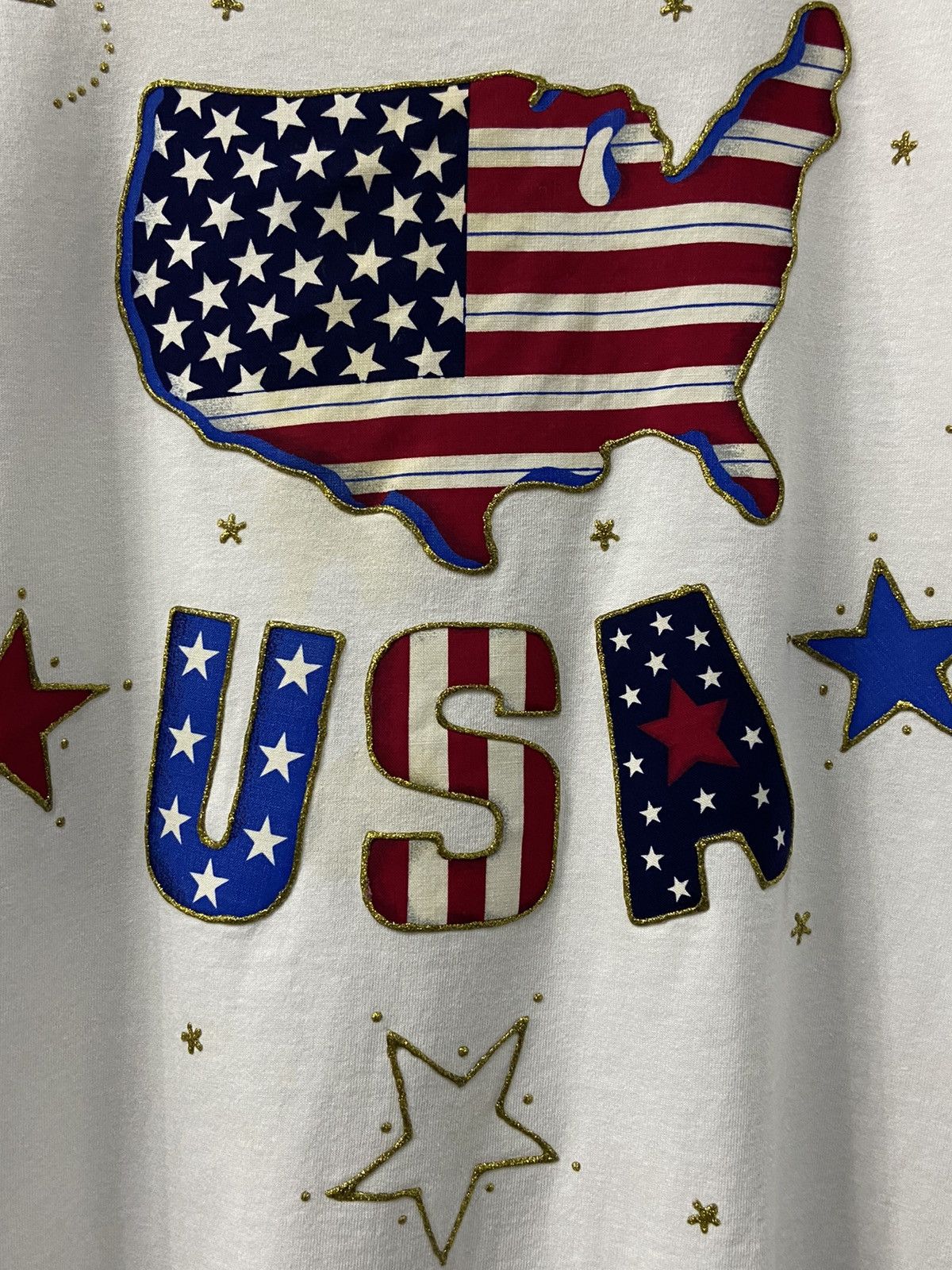Vintage Vintage 90’s USA Flag Map Art Embossed Glitter Tshirt Size US S / EU 44-46 / 1 - 9 Thumbnail
