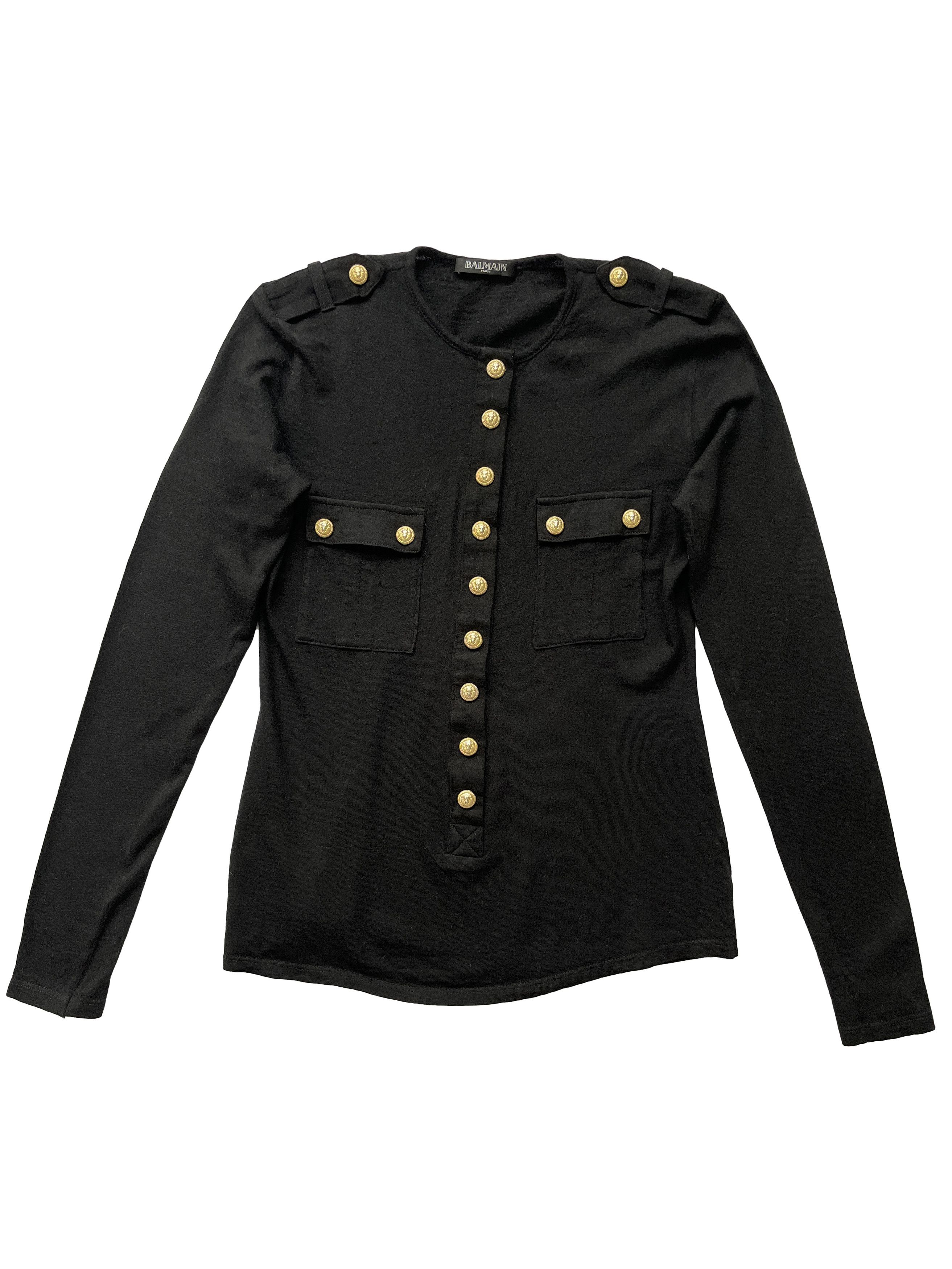 Balmain ⚡️QUICK SALE⚡️Balmain Black Wool Knit Top with Buttons Size M / US 6-8 / IT 42-44 - 1 Thumbnail