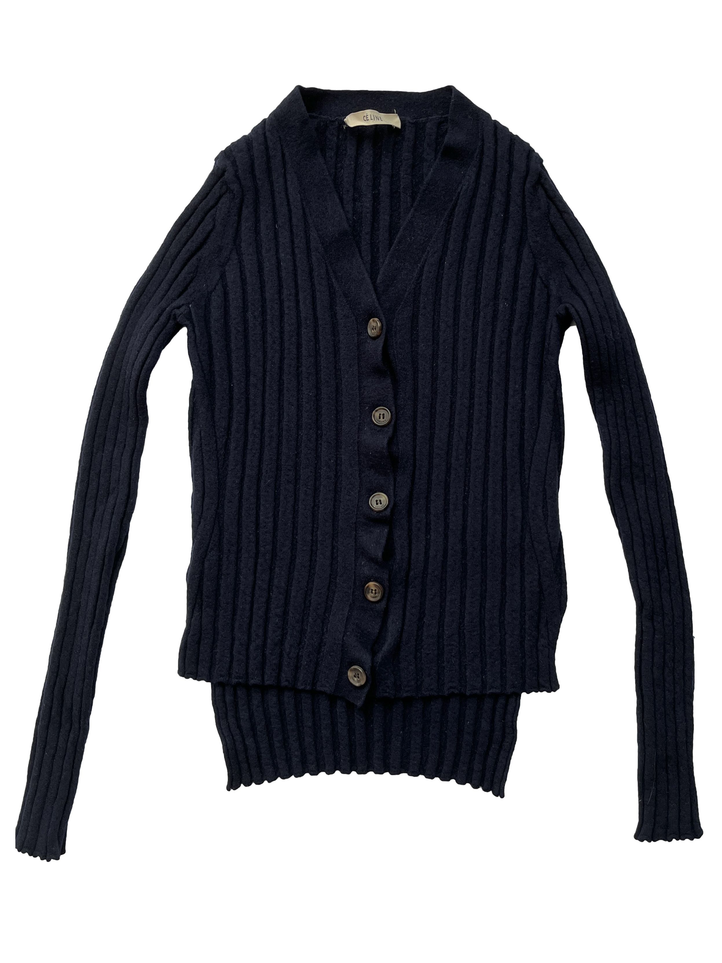 Celine ⚡️QUICK SALE⚡️Celine Navy Wool Rib Knit Two Level Cardigan Size XS / US 0-2 / IT 36-38 - 1 Thumbnail