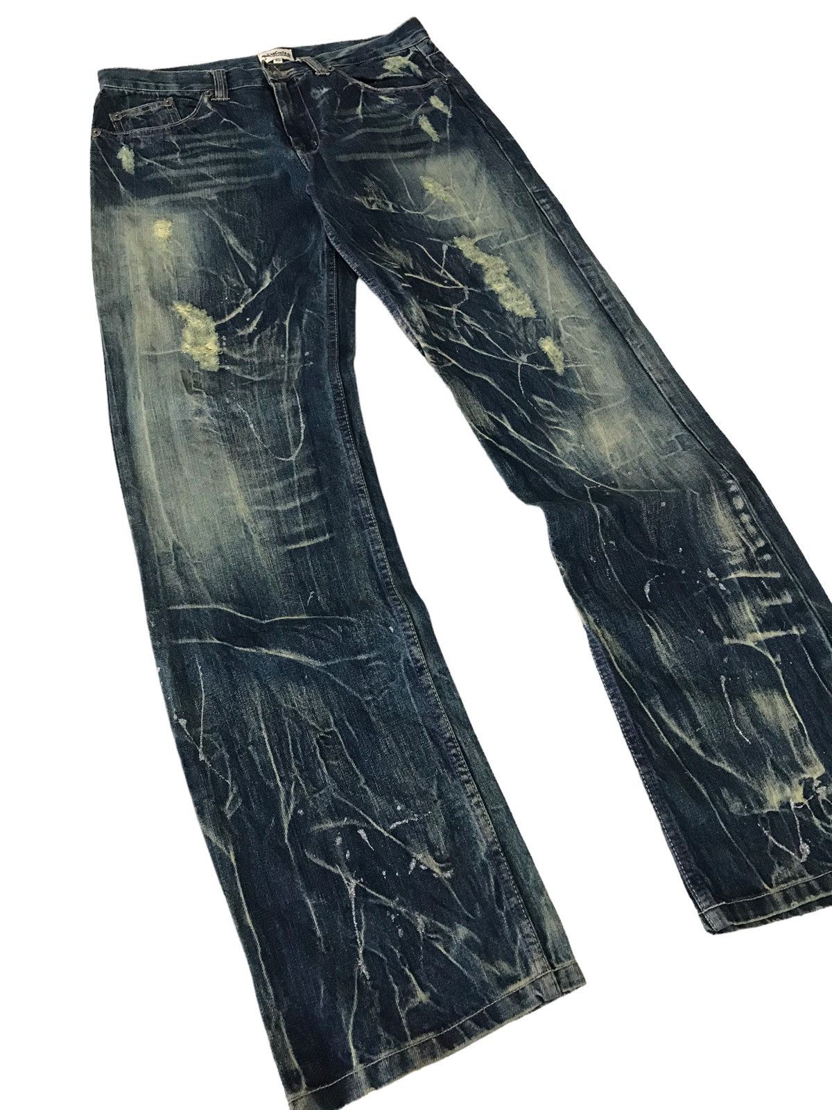 Japanese Brand Thrashed 💥 Nylaus Jeans Ripped Distressed Denim Pant Size US 32 / EU 48 - 5 Thumbnail