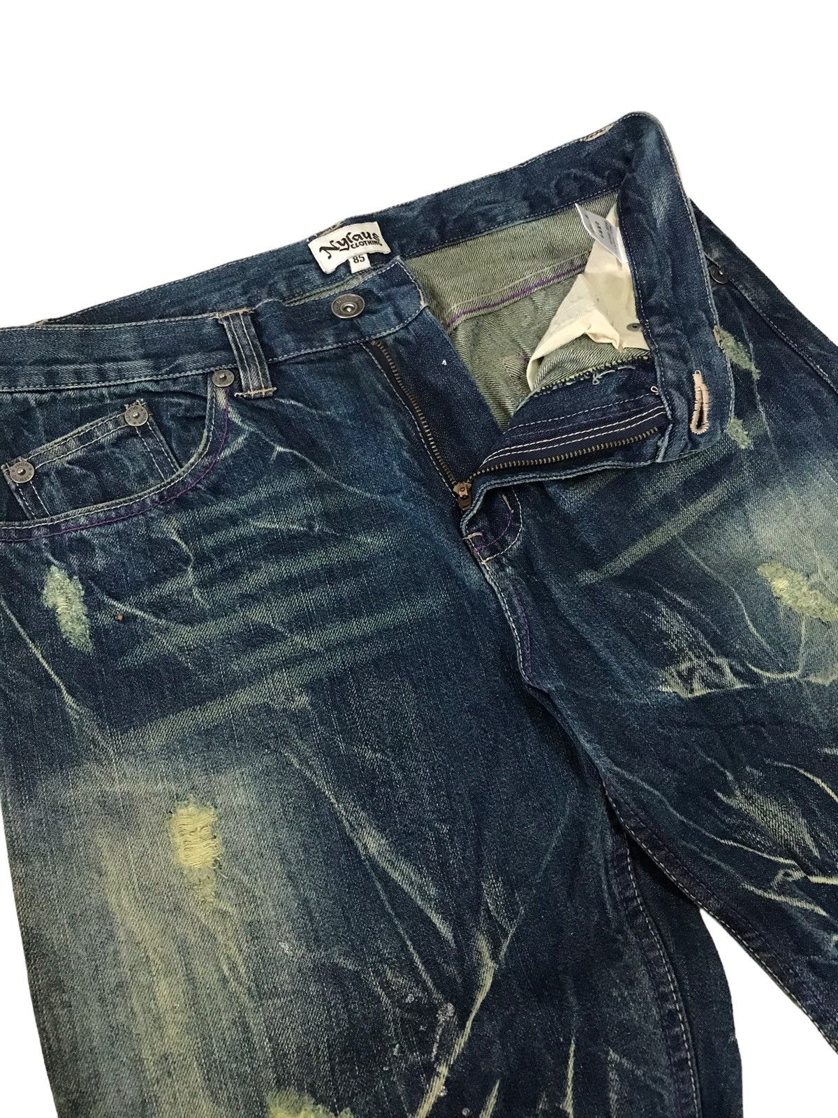 Japanese Brand Thrashed 💥 Nylaus Jeans Ripped Distressed Denim Pant Size US 32 / EU 48 - 9 Thumbnail