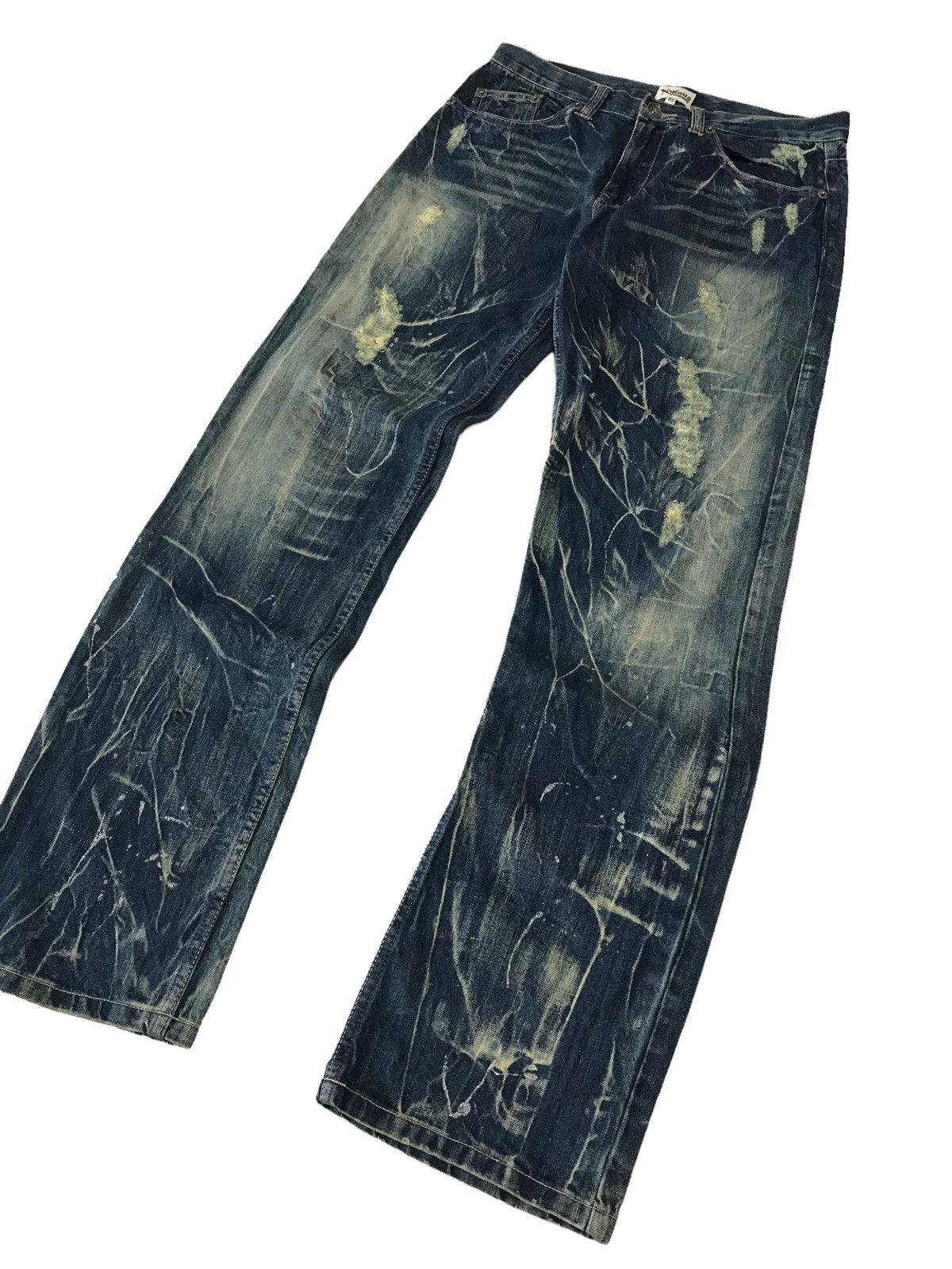 Japanese Brand Thrashed 💥 Nylaus Jeans Ripped Distressed Denim Pant Size US 32 / EU 48 - 4 Thumbnail