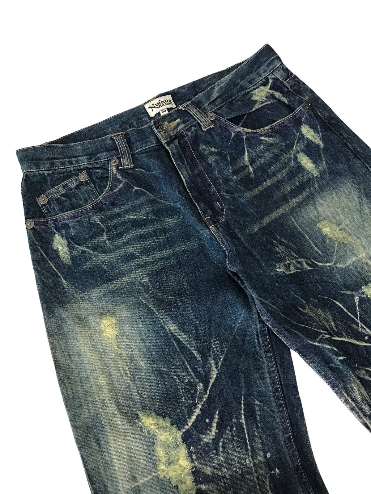 Japanese Brand Thrashed 💥 Nylaus Jeans Ripped Distressed Denim Pant Size US 32 / EU 48 - 8 Thumbnail