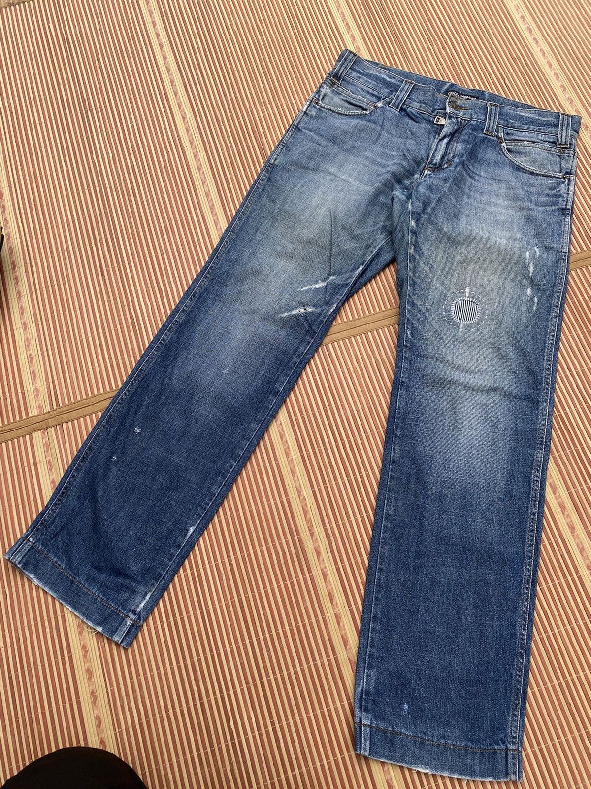 image of Distressed Denim x Dolce Gabbana Vintage Distressed Dolce & Gabbana Boro Stitch Rework in Blue (Siz