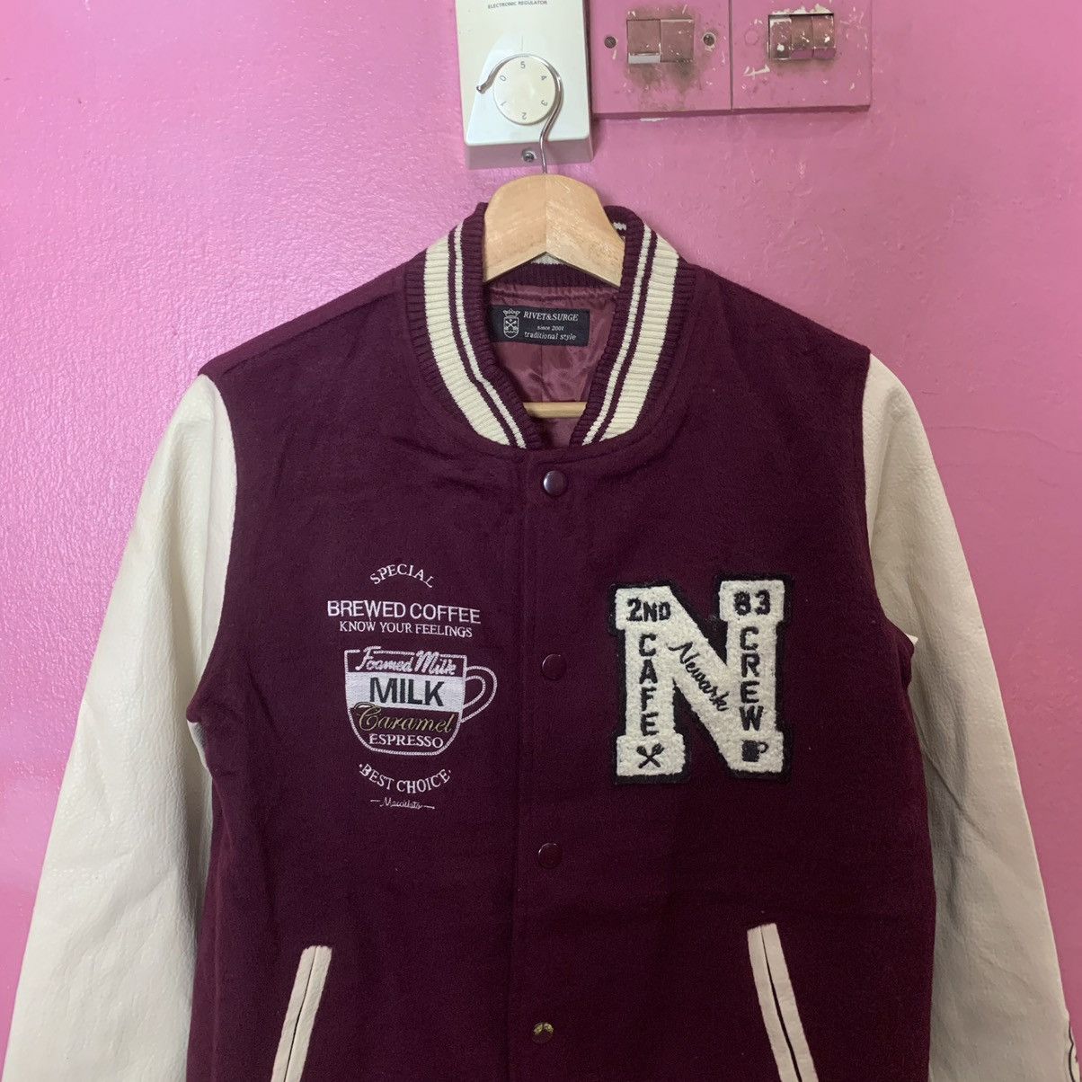 Japanese Brand Rivet & Surge Leather Sleeve Varsity Jacket Size US S / EU 44-46 / 1 - 2 Thumbnail
