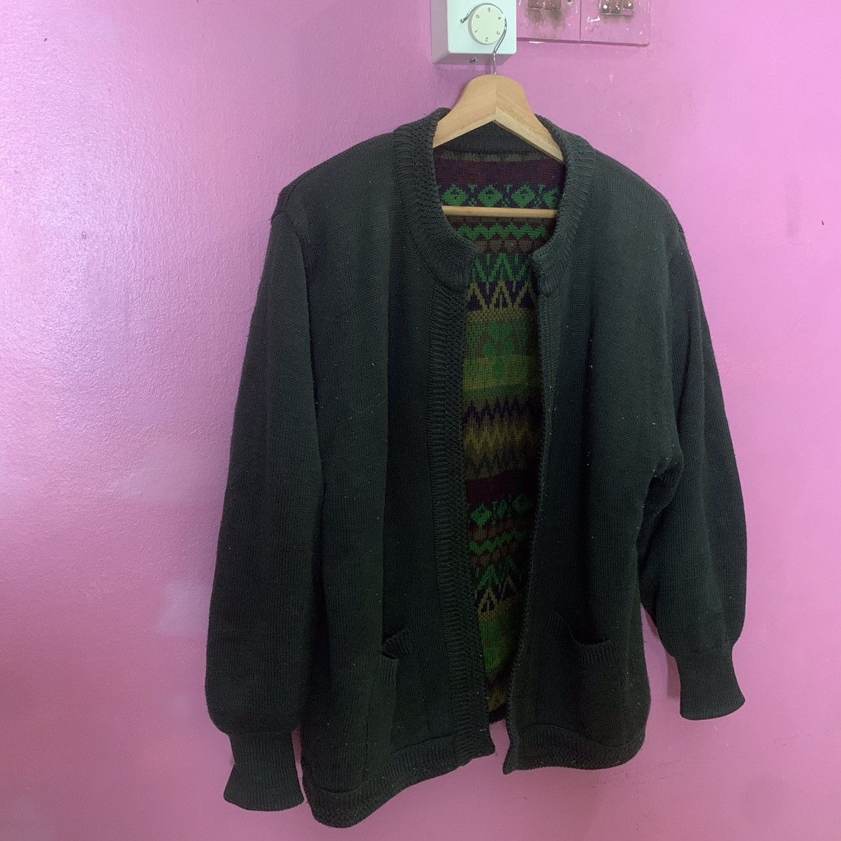 Aran Isles Knitwear × Japanese Brand Japanese Vintage Knit Reversible Cardigan Tribal Sweater Size US L / EU 52-54 / 3 - 3 Thumbnail