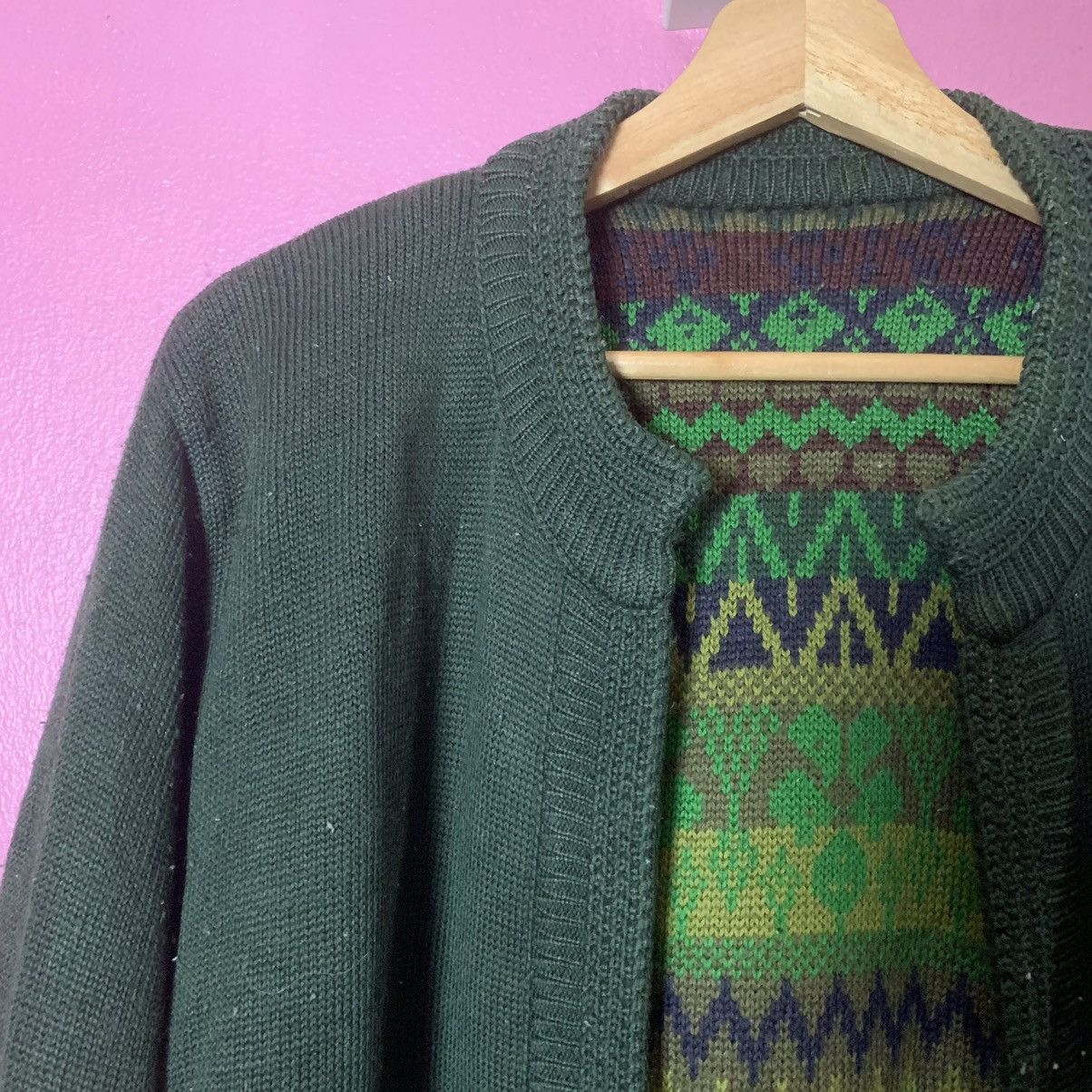 Aran Isles Knitwear × Japanese Brand Japanese Vintage Knit Reversible Cardigan Tribal Sweater Size US L / EU 52-54 / 3 - 12 Thumbnail