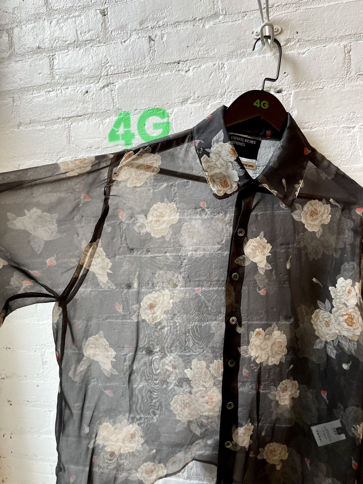 image of Enfants Riches Deprimes Erd 100% Silk Sheer Rose Shirt 4Gseller in Silk Black, Men's (Size Small)