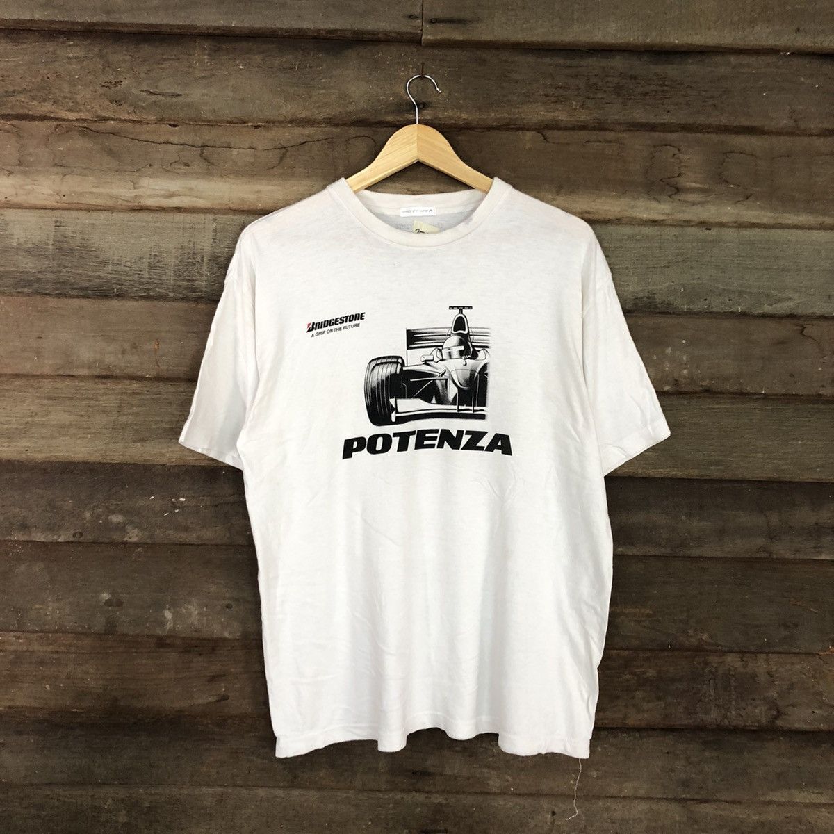 Vintage DL 90s Y2K Bridgestone Potenza F1 vintage WHite Tshirt #3542 Size US L / EU 52-54 / 3 - 1 Thumbnail