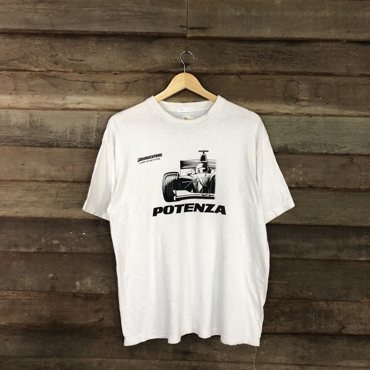 Vintage DL 90s Y2K Bridgestone Potenza F1 vintage WHite Tshirt #3542 Size US L / EU 52-54 / 3 - 3 Thumbnail
