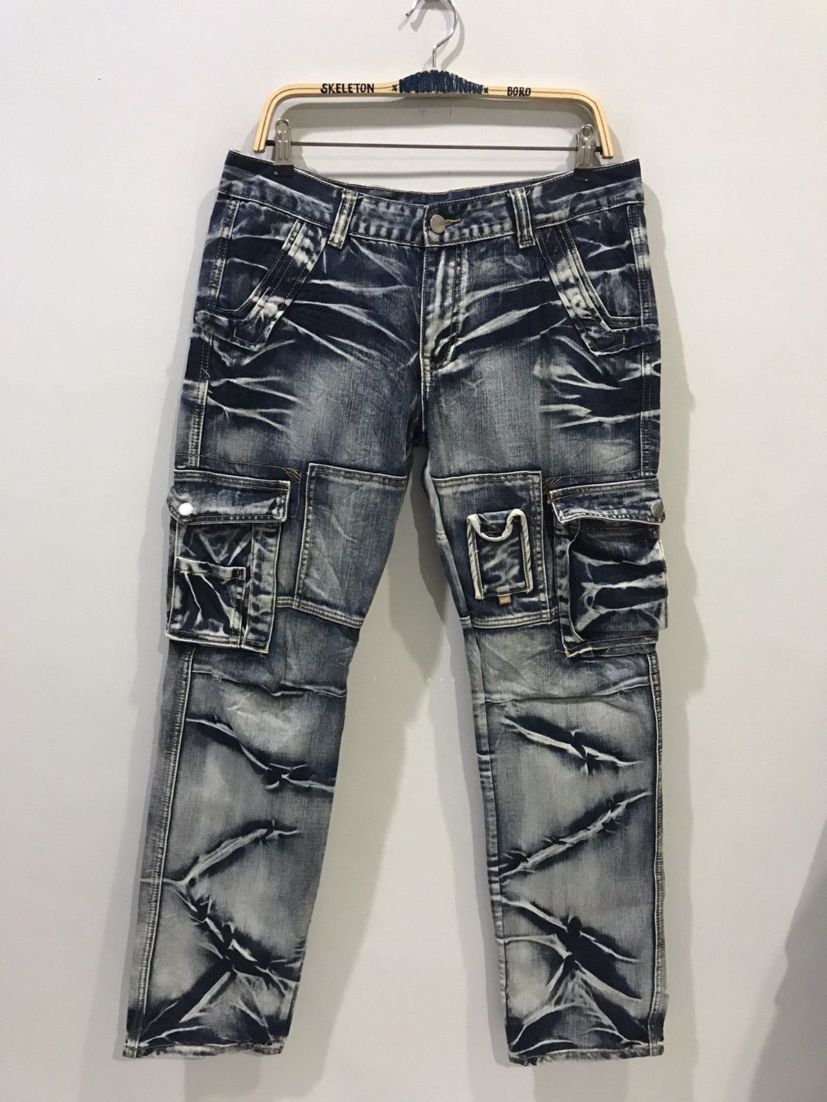 image of Seditionaries Statement.p Jeansian Samurai Slash Faded Cargo Denim in Faded Punk Denim (Size 33)