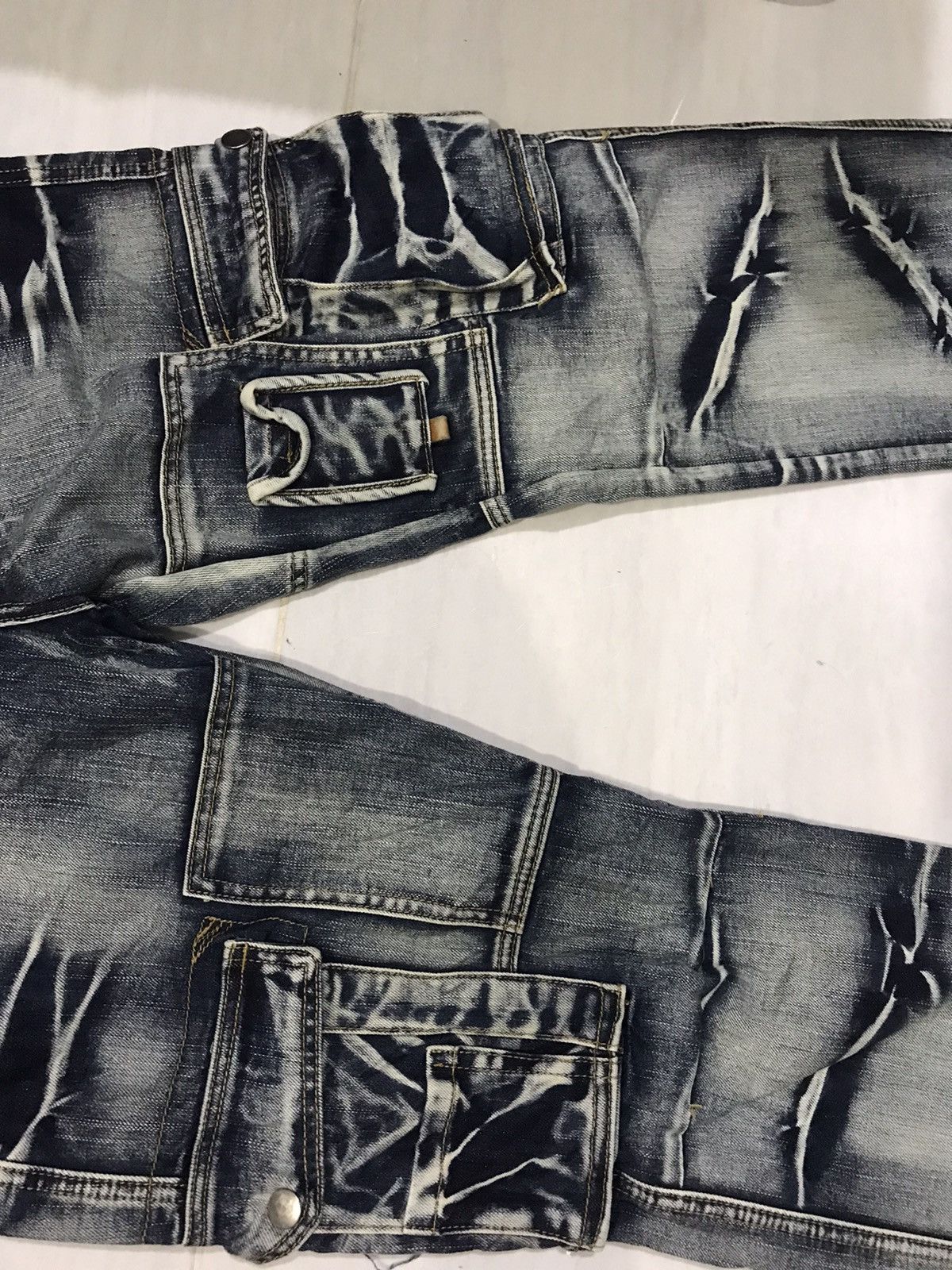 Japanese Brand × Seditionaries STATEMENT.P🔥Rare jeansian Samurai Slash Faded Cargo Denim Size US 33 - 23 Thumbnail