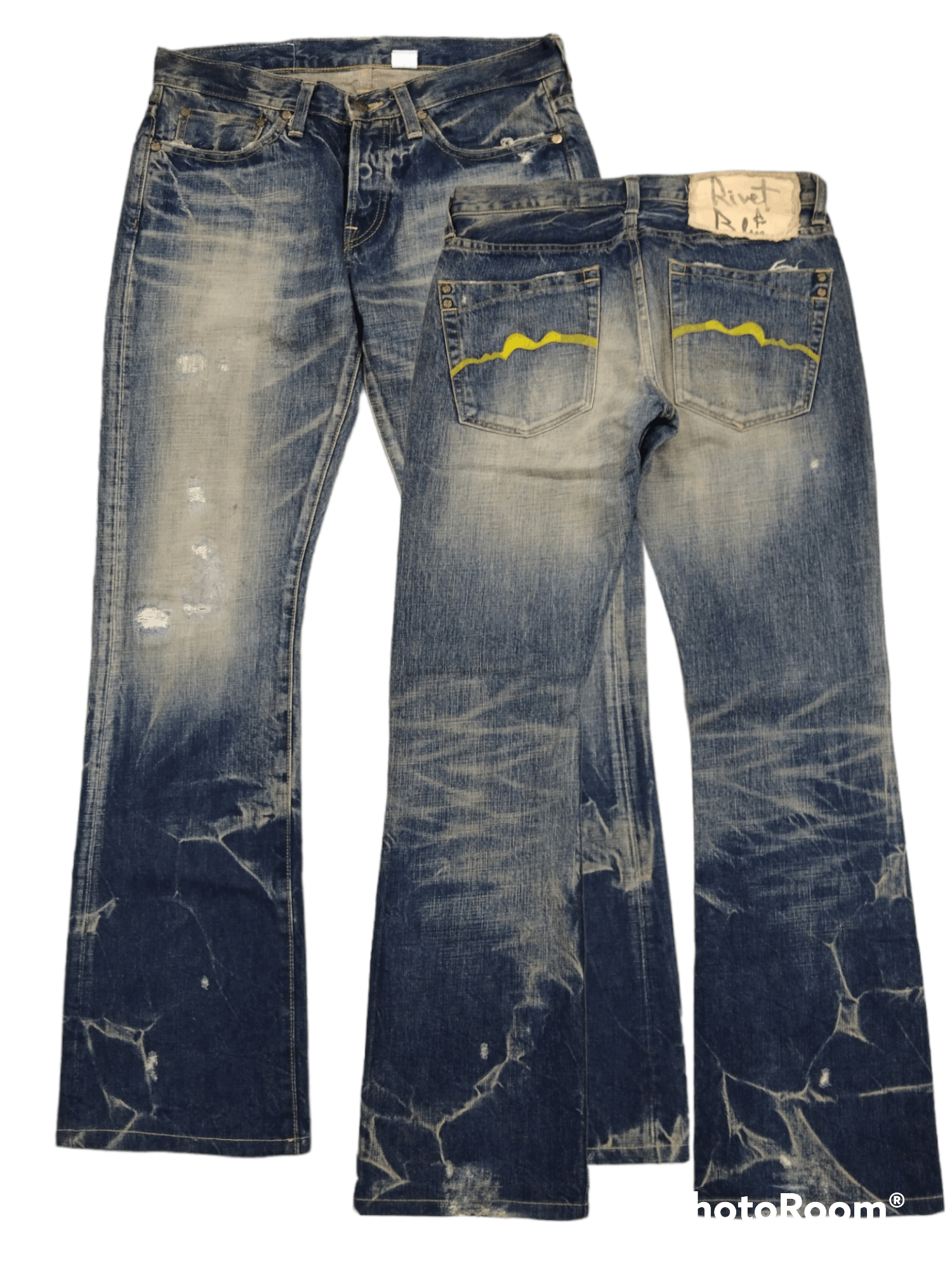 Japanese Brand FLARE SICK RIVET&BLUE DENIM PANTS Size US 30 / EU 46 - 1 Thumbnail