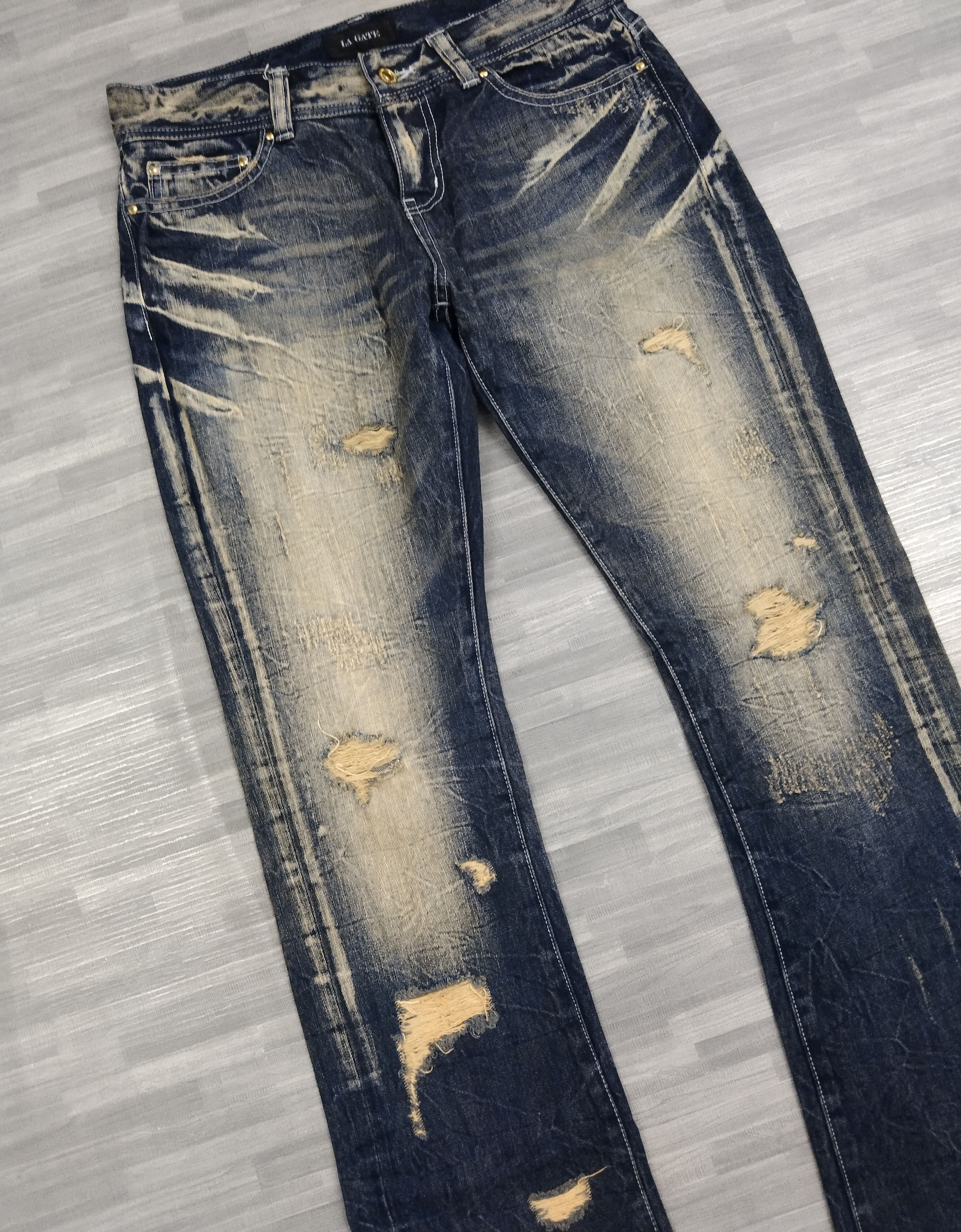 Japanese Brand FLARE SICK RIPED RUSTY LA GATE DENIM PANTS Size US 30 / EU 46 - 6 Thumbnail