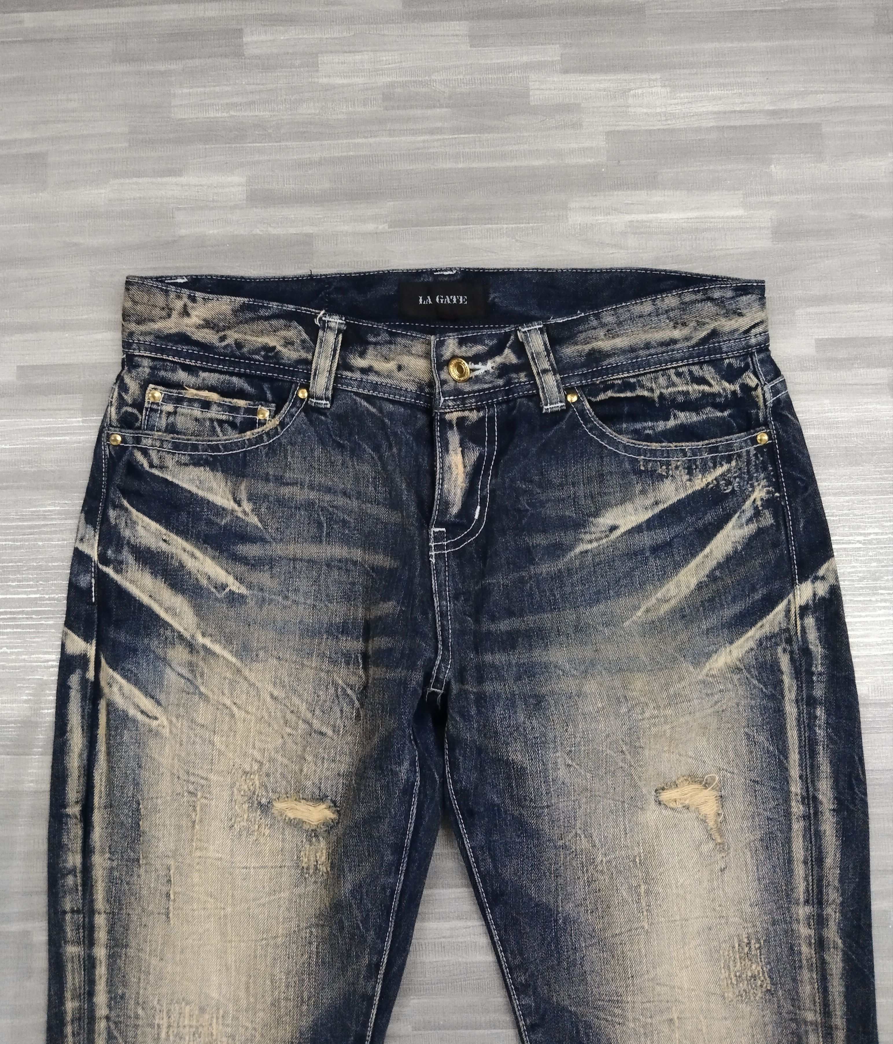 Japanese Brand FLARE SICK RIPED RUSTY LA GATE DENIM PANTS Size US 30 / EU 46 - 4 Thumbnail