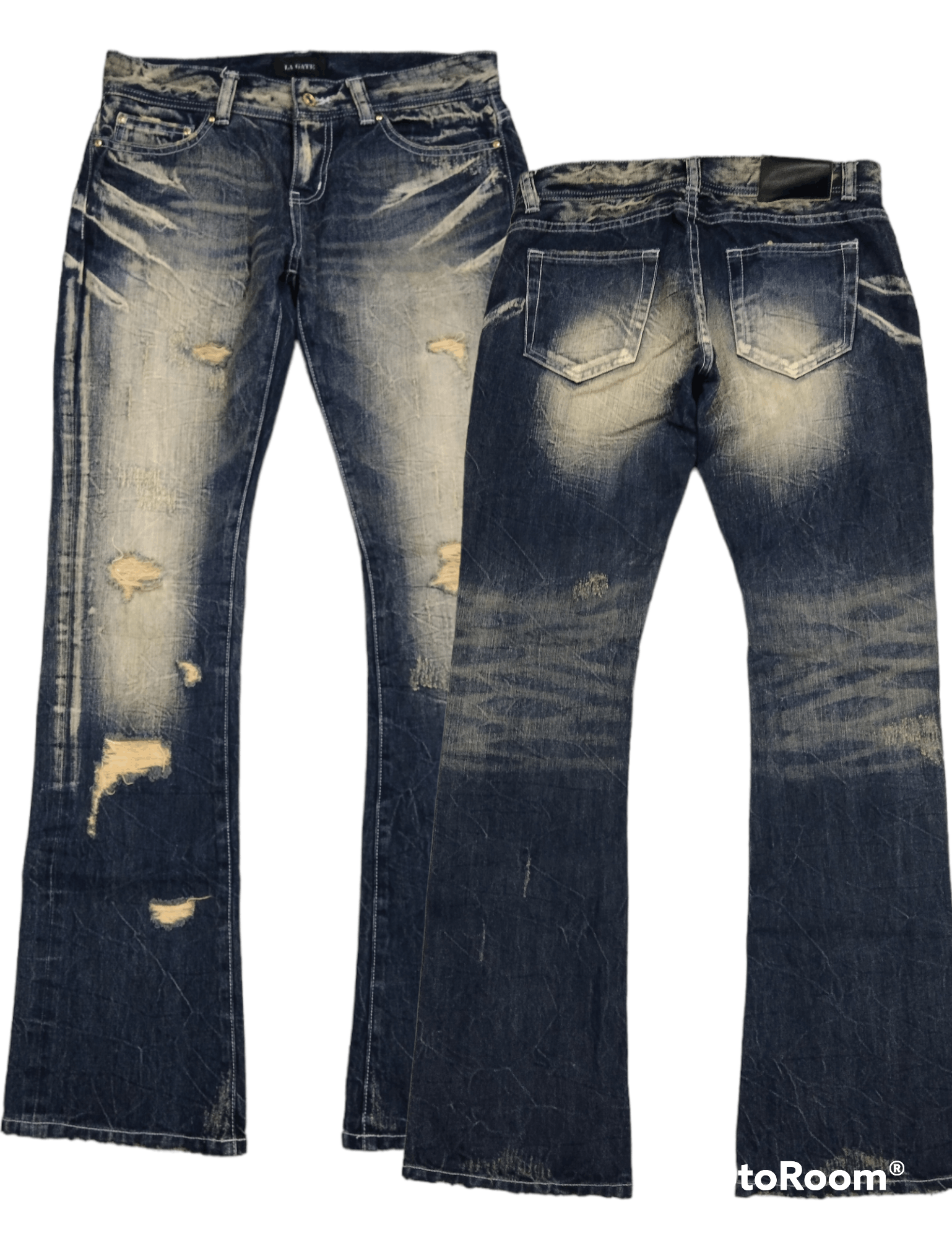 Japanese Brand FLARE SICK RIPED RUSTY LA GATE DENIM PANTS Size US 30 / EU 46 - 1 Thumbnail