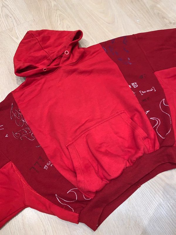 1/1 'Hellboy' custom red baggy hoodie