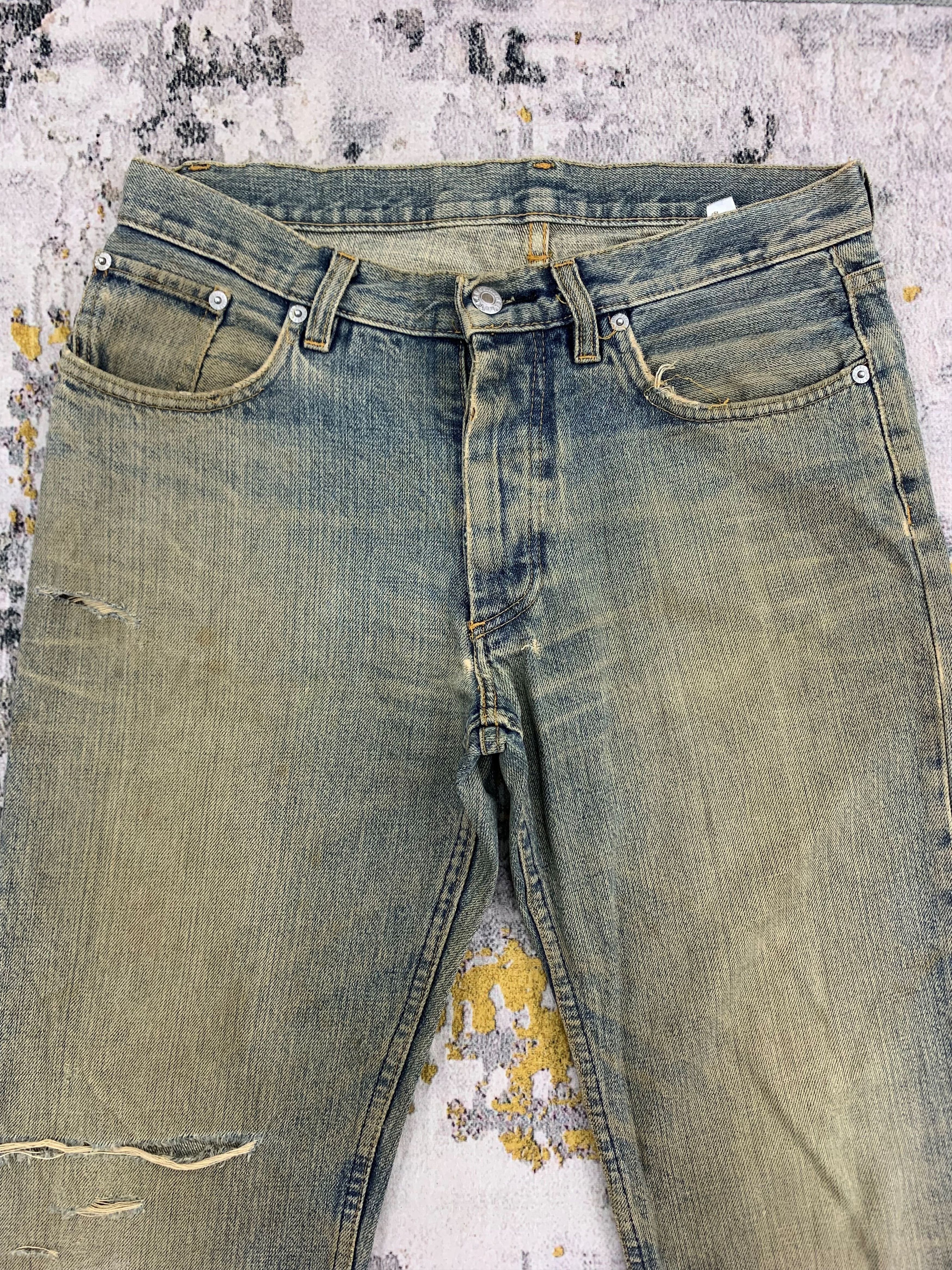 Japanese Brand Vintage Denim 29x33.5 Distressed Faded Dirty Size US 29 - 2 Thumbnail
